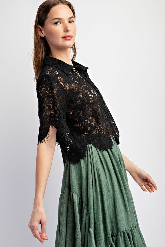 LUCY WOMEN LACE BLACK CROP TOP BLOUSE