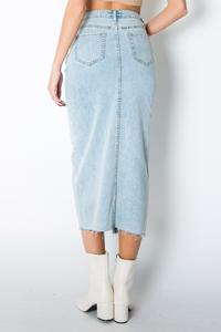 Light wash stretch denim rhinestone midi skirt #B