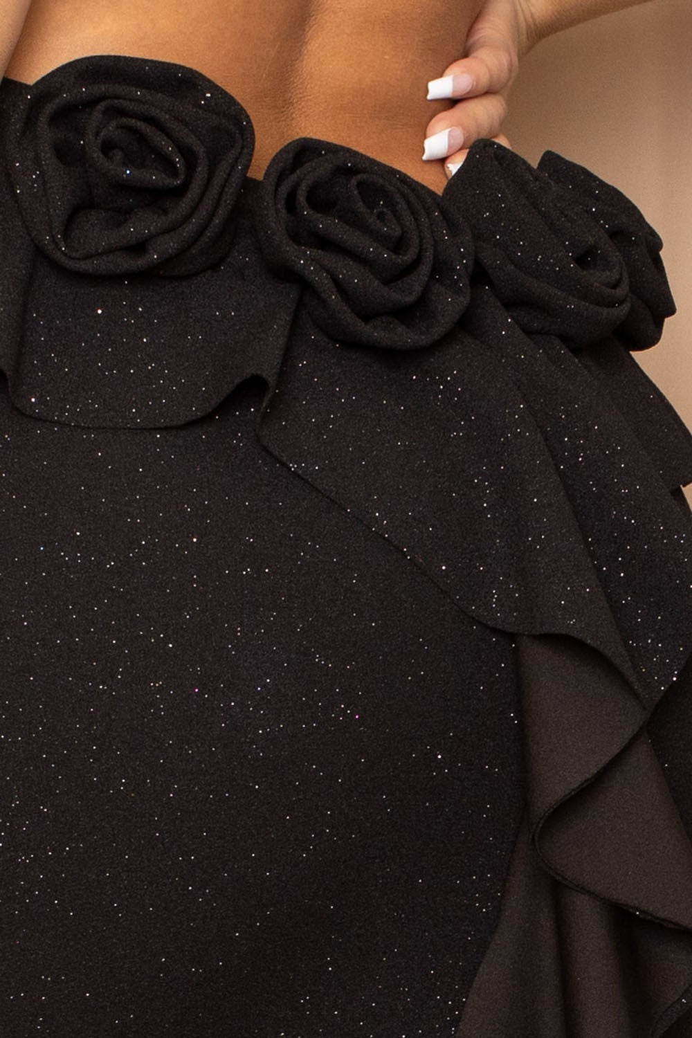 MERMAID MAXI DRESS GLITTER BLACK FLOWER IN BACK #9