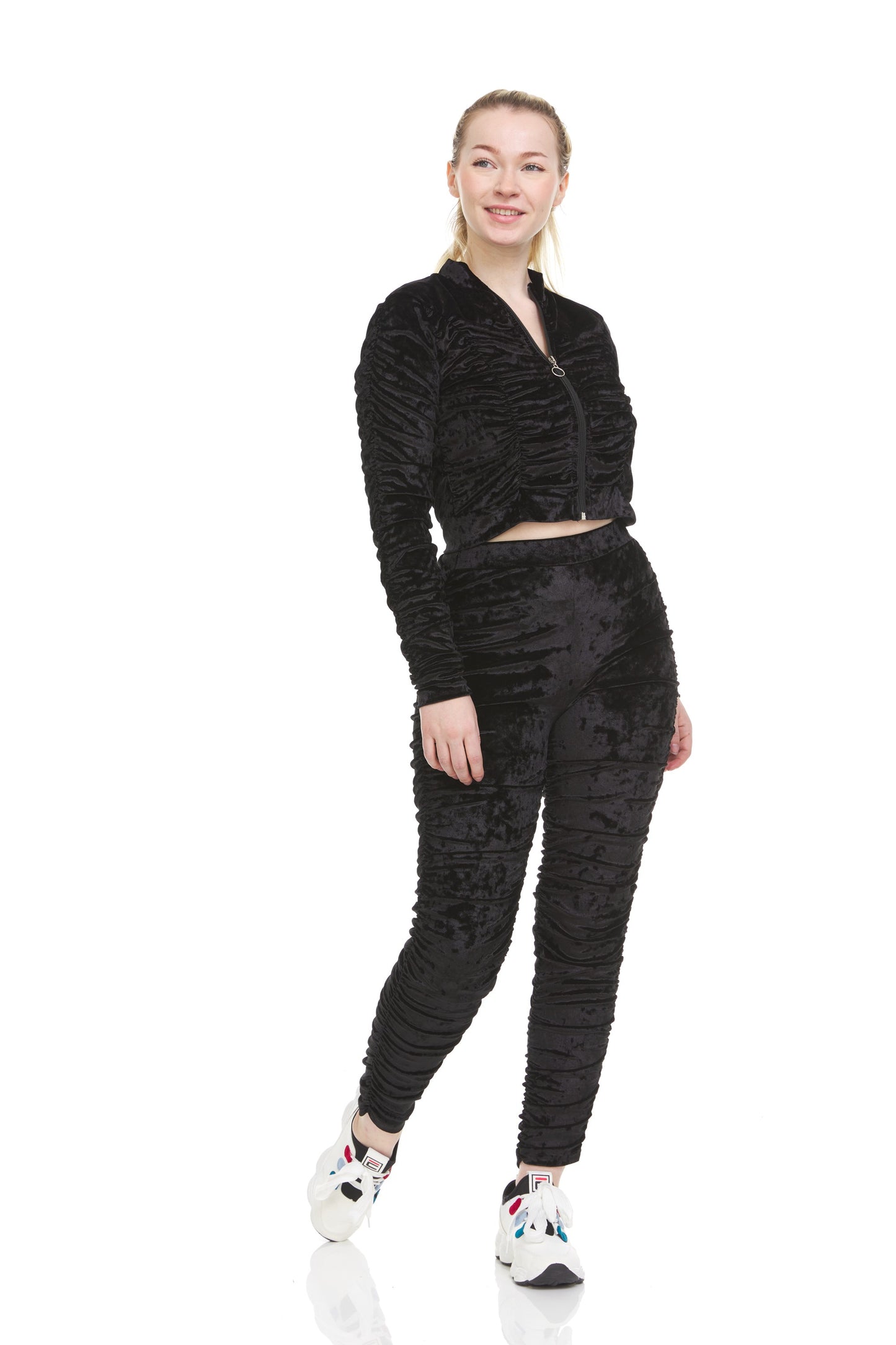 Soft side rushed velvet set Black #33