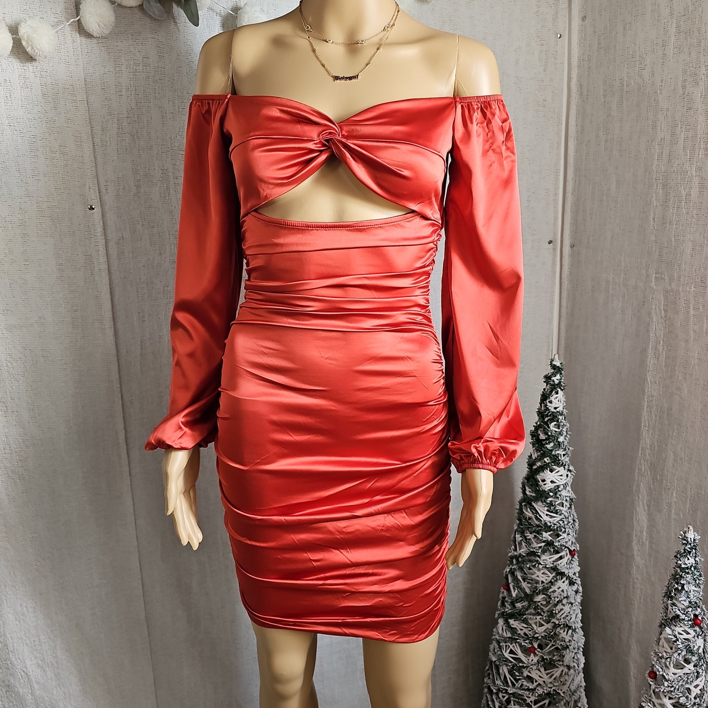 Melanie Mini Satin Fitted silhouette Dress #6