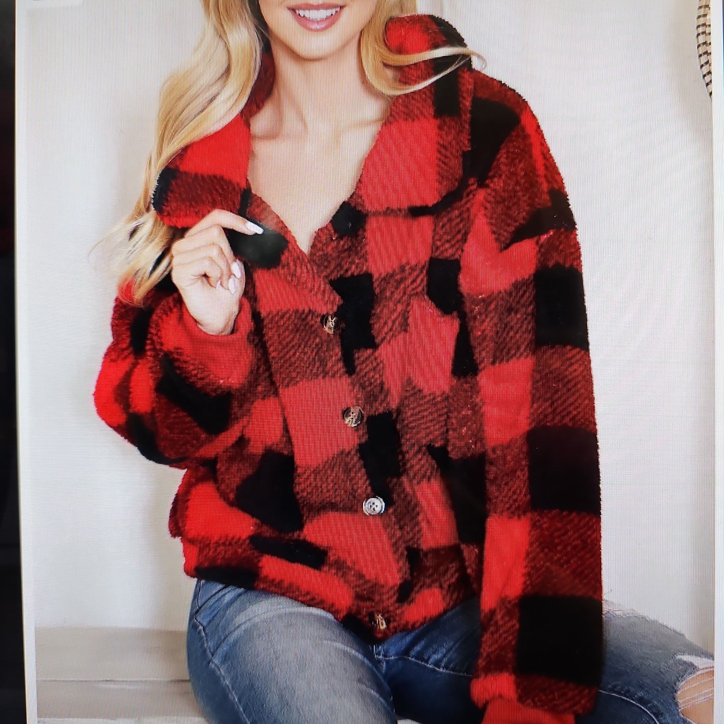 Jacket Plaid Red Teddy soft #1