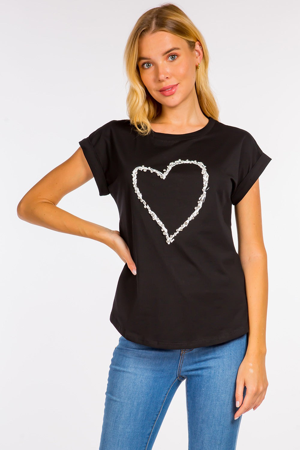 HEART STUDDED T-SHIRT BLACK #16