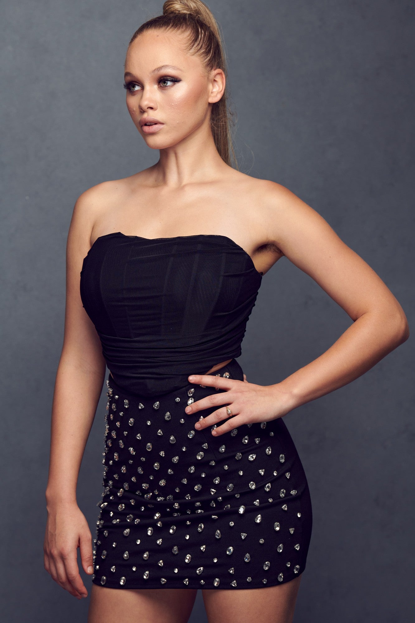 Mia Mesh Corset Top Black #T