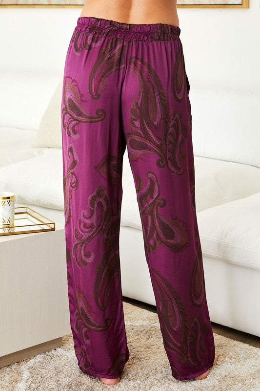 PERSY PRINT ELASTIC WAIST WIDE LEG PANTS #T