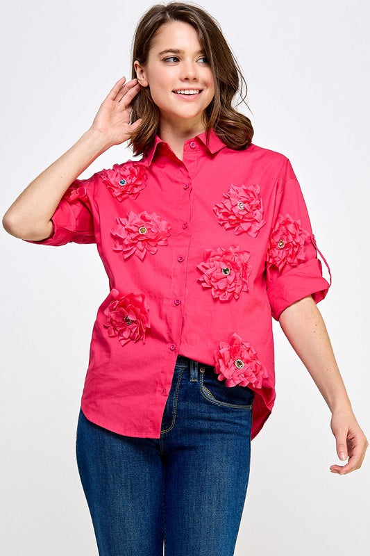 FLORAL 3D DETAIL SHIRT WOMAN FUCHSIA #19