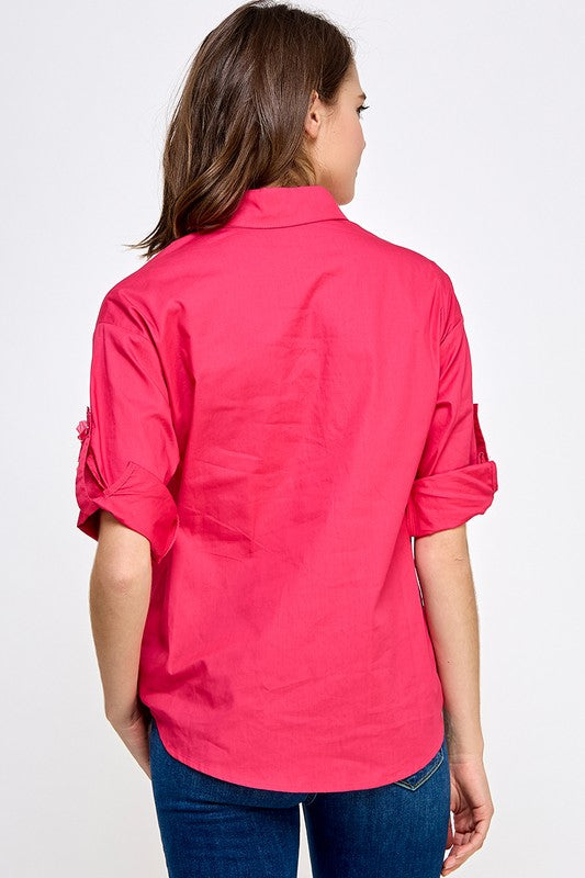 FLORAL 3D DETAIL SHIRT WOMAN FUCHSIA #19