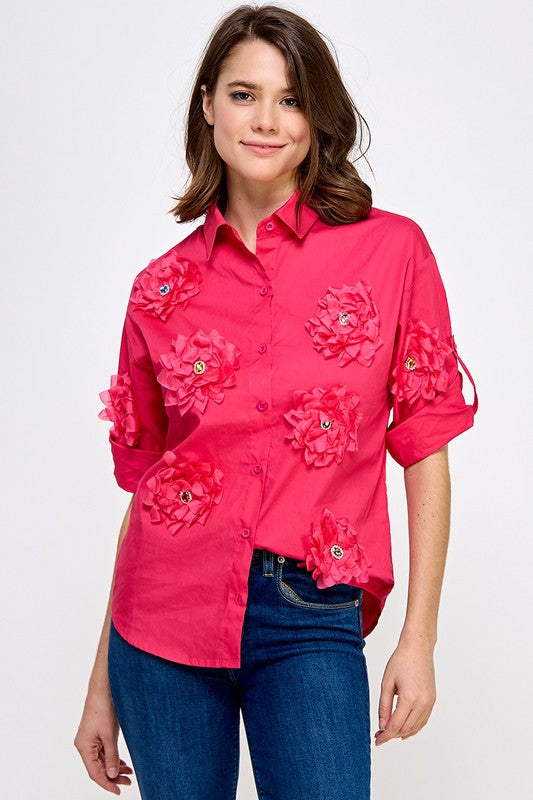 FLORAL 3D DETAIL SHIRT WOMAN FUCHSIA #19
