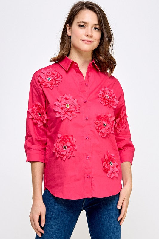 FLORAL 3D DETAIL SHIRT WOMAN FUCHSIA #19