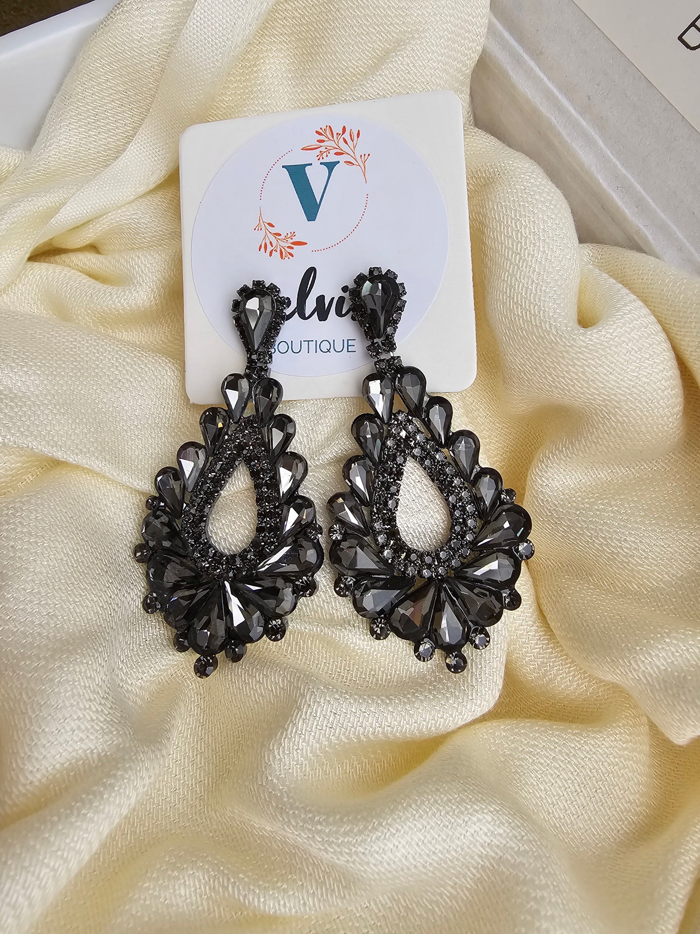 Princess Cut Drop Black Earrings