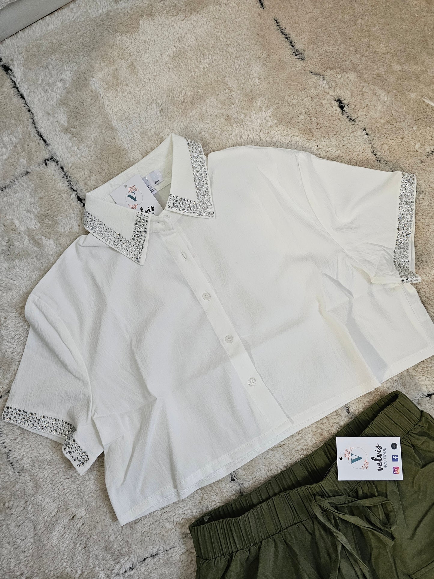 Diamond Crop Top with Silver rhinestone bottom up #11