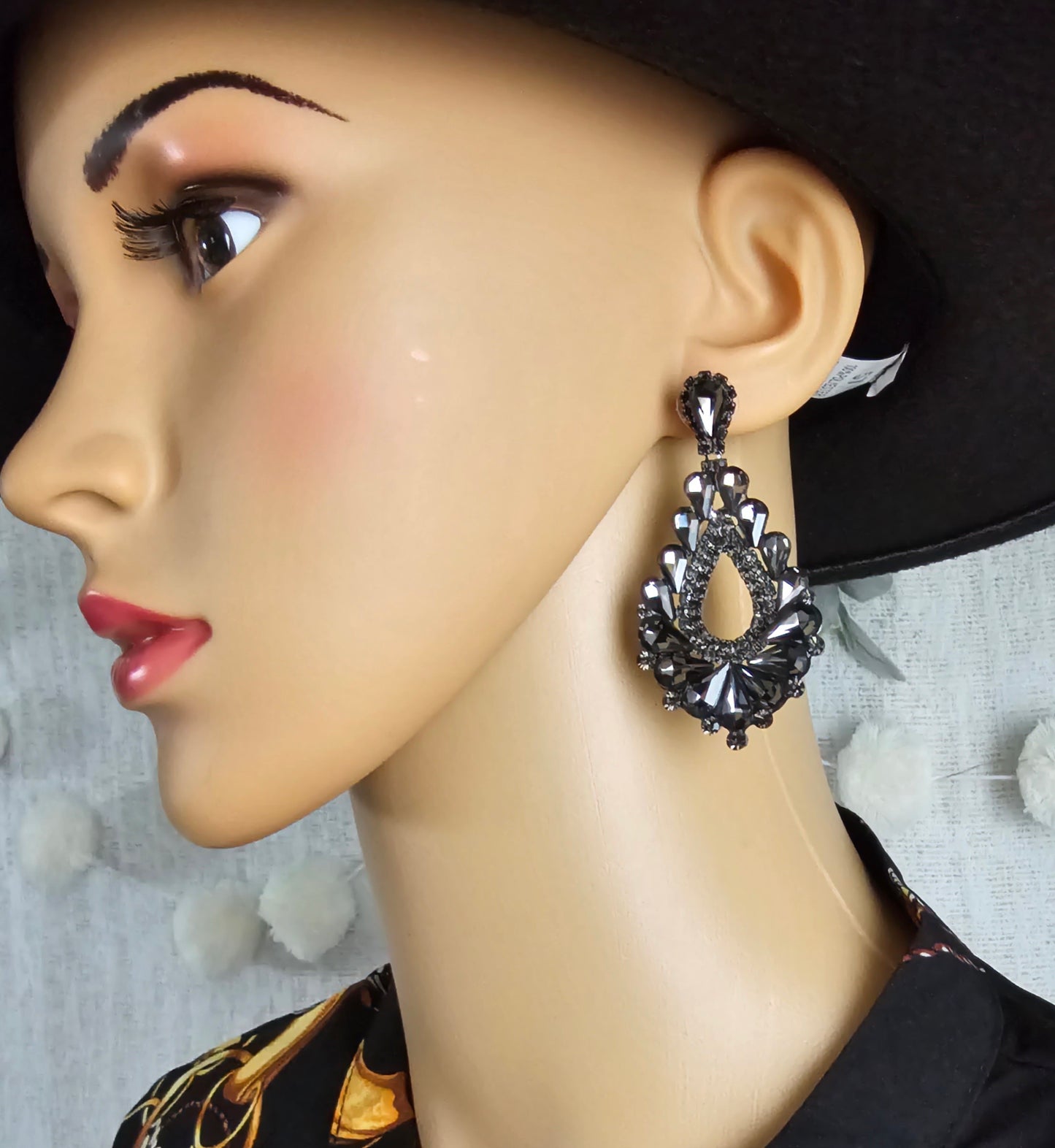 Princess Cut Drop Black Earrings