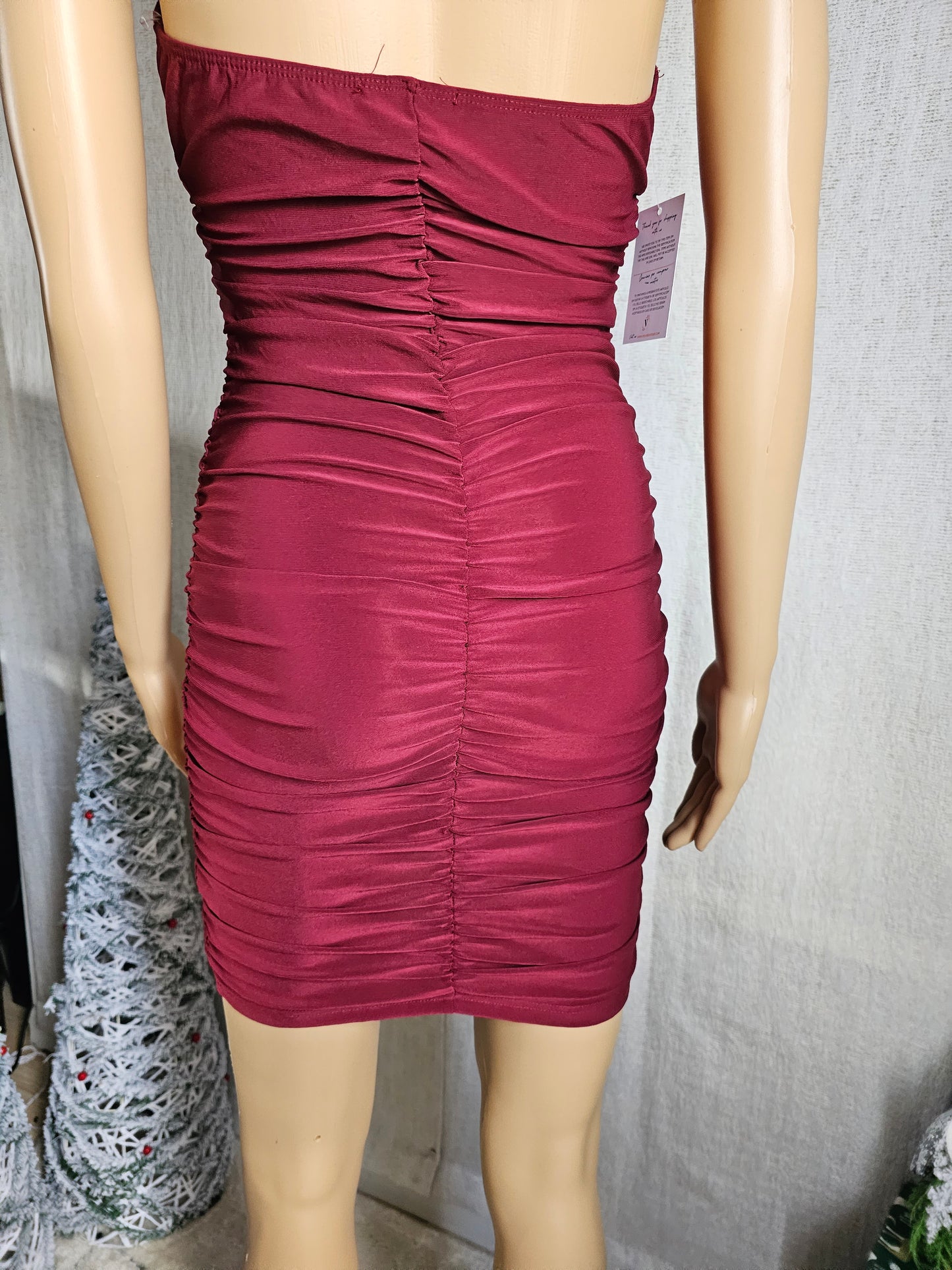 Lily Ruched sexy Dress Burgandy Halter #6