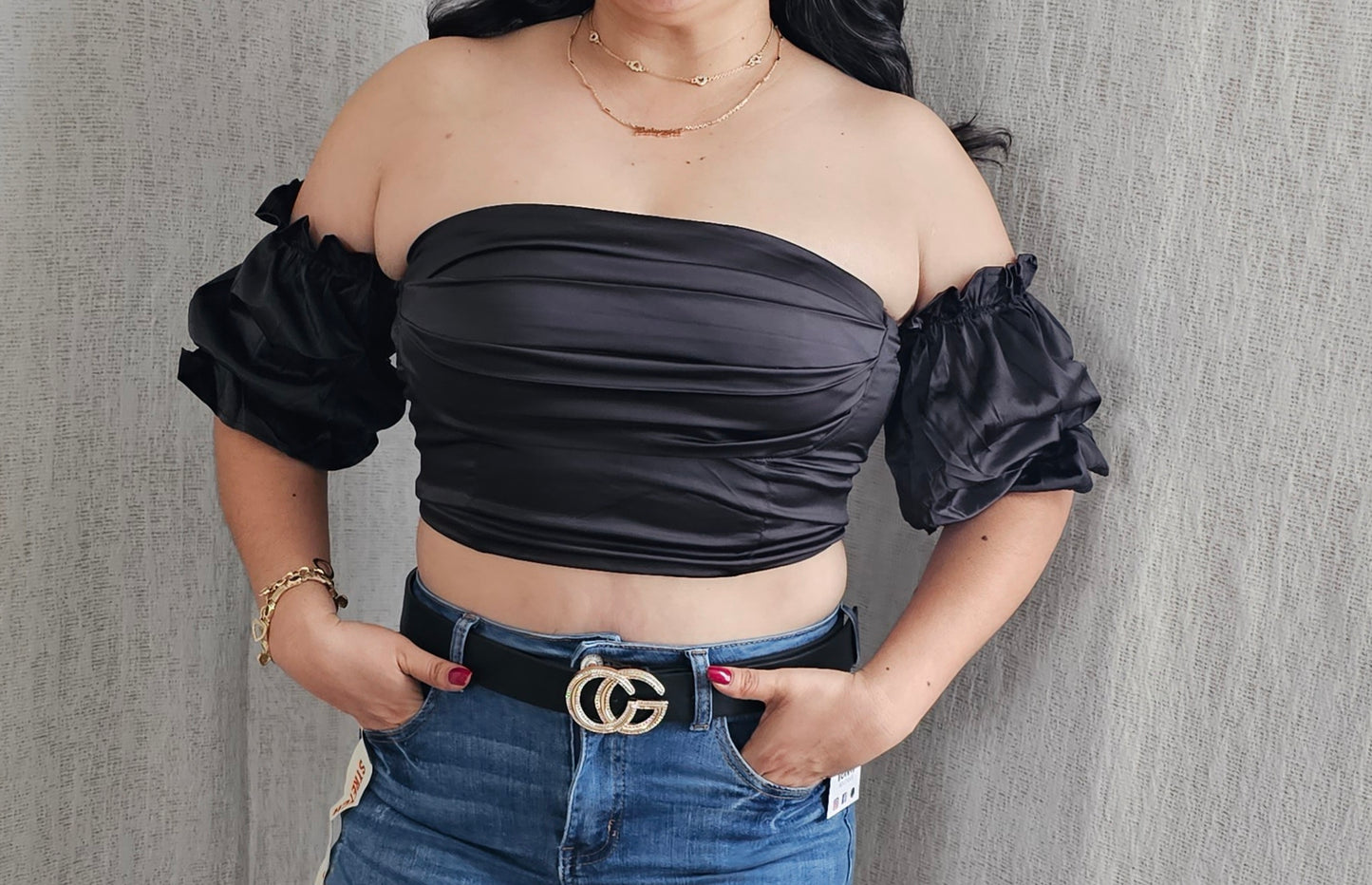 Romantic off Shoulder Top Satin #5
