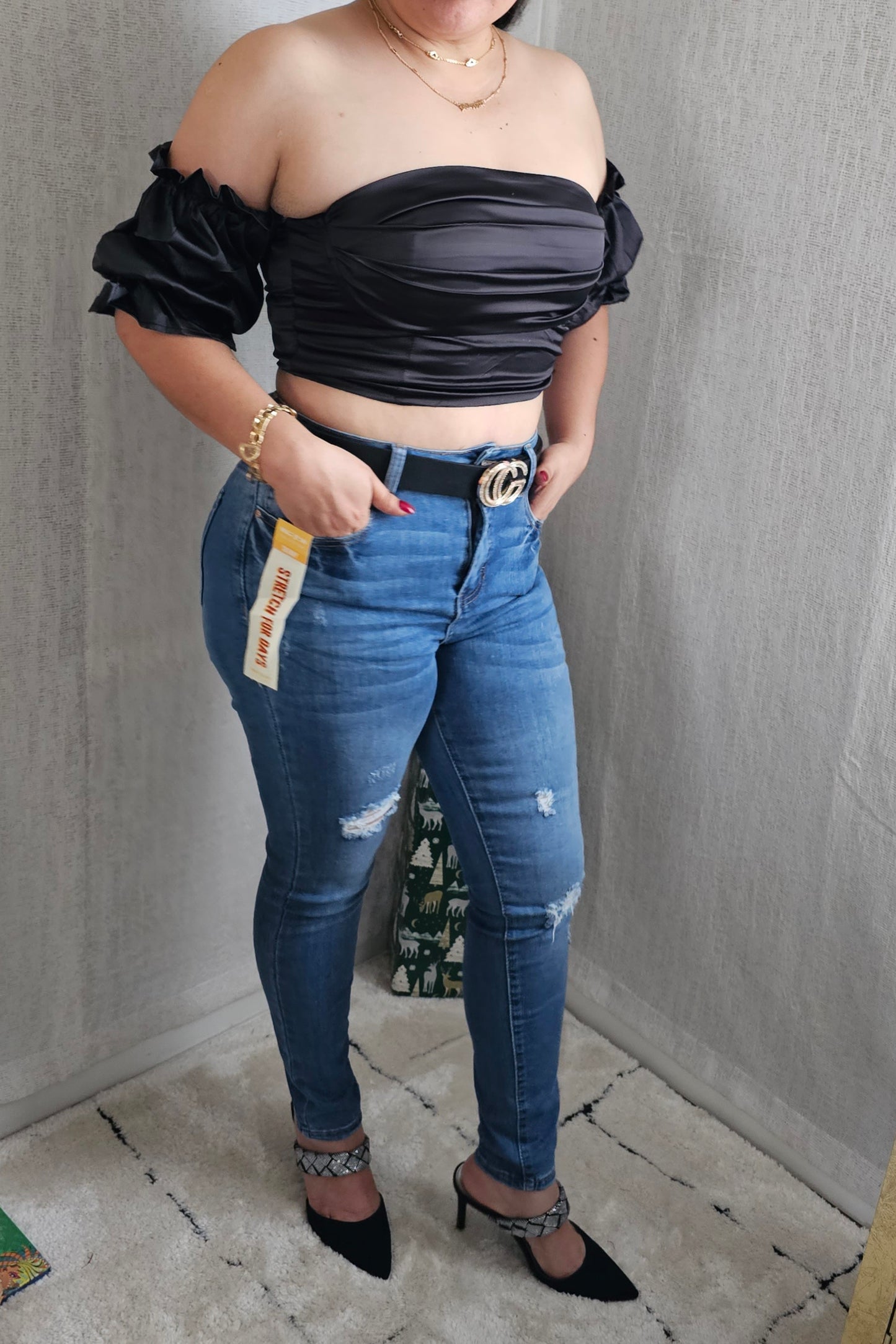 Romantic off Shoulder Top Satin #5