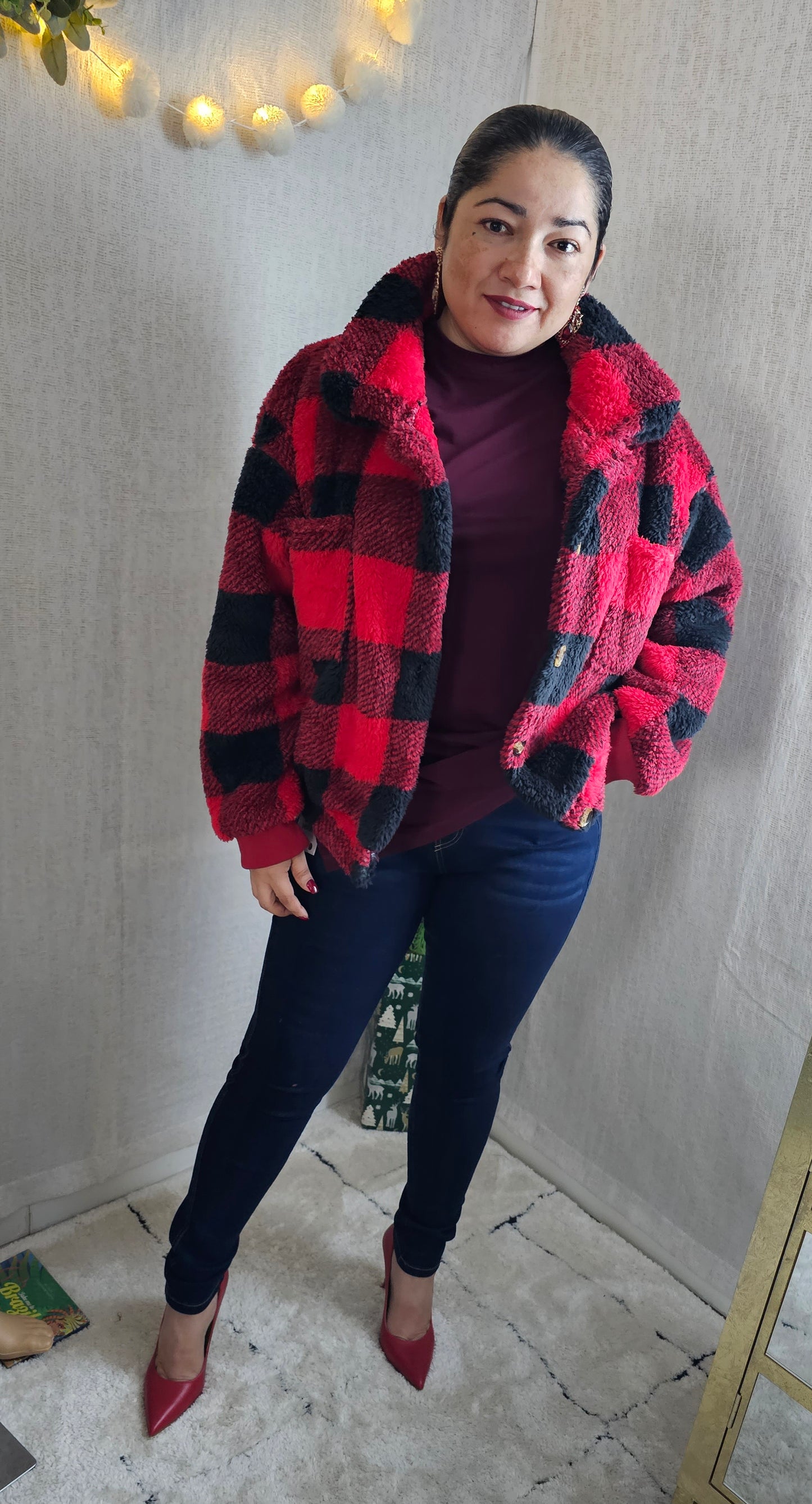 Jacket Plaid Red Teddy soft #1