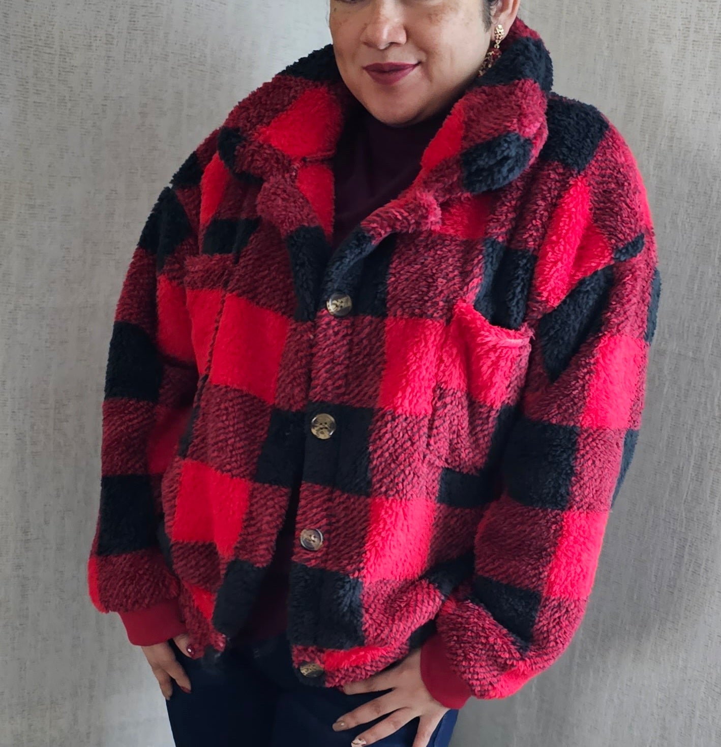 Jacket Plaid Red Teddy soft #1