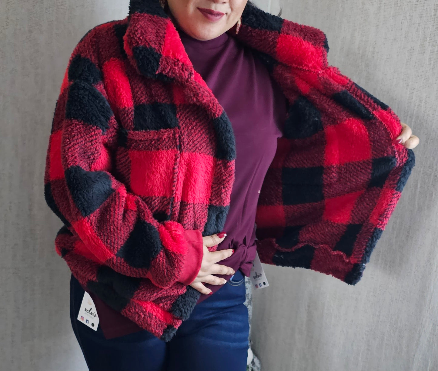 Jacket Plaid Red Teddy soft #1