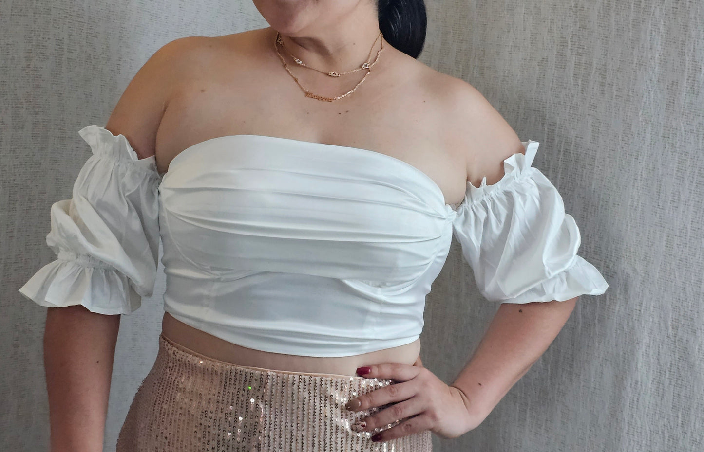 Romantic off Shoulder Top Satin #5