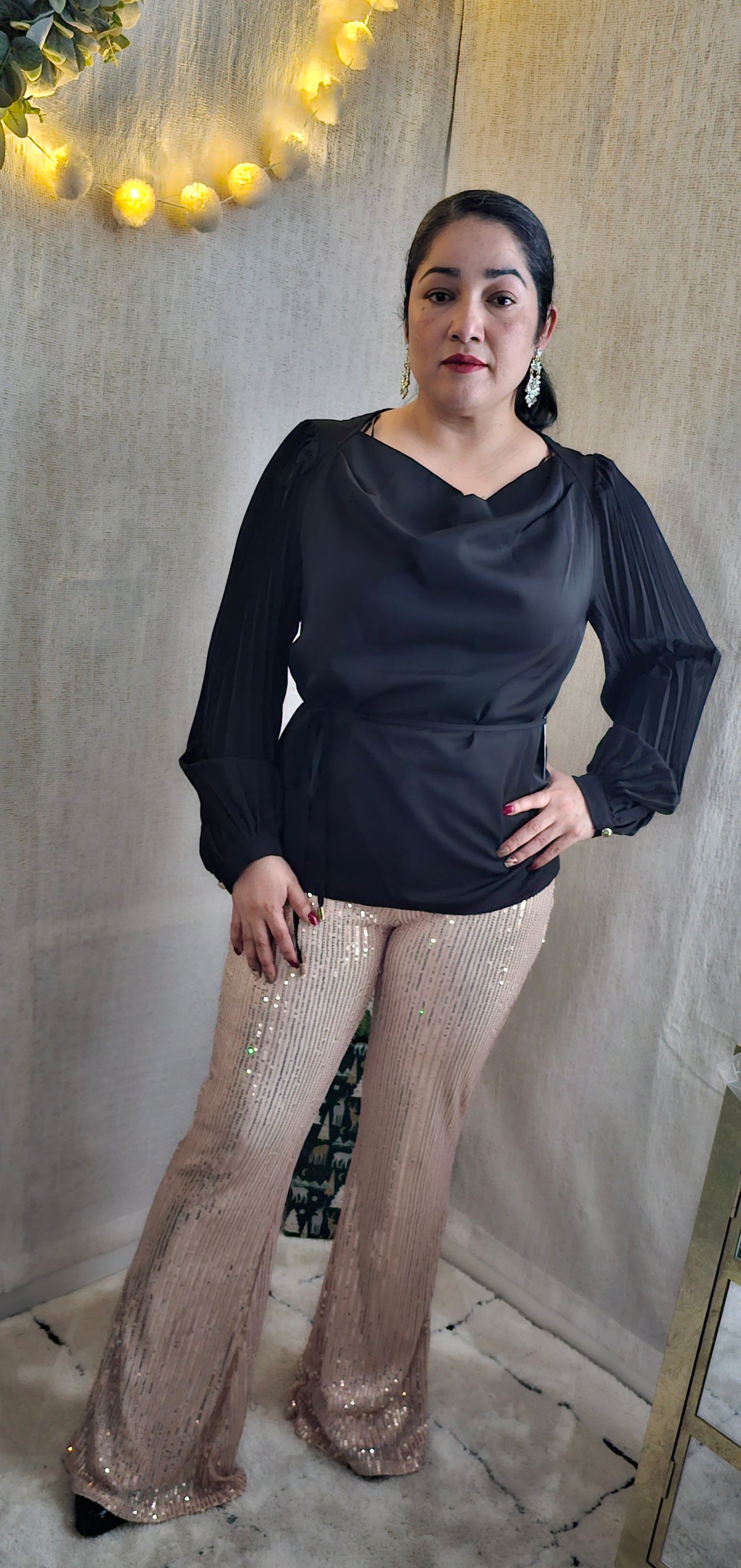 Royal Top Blouse long sleeve waist Drawstring loose #6