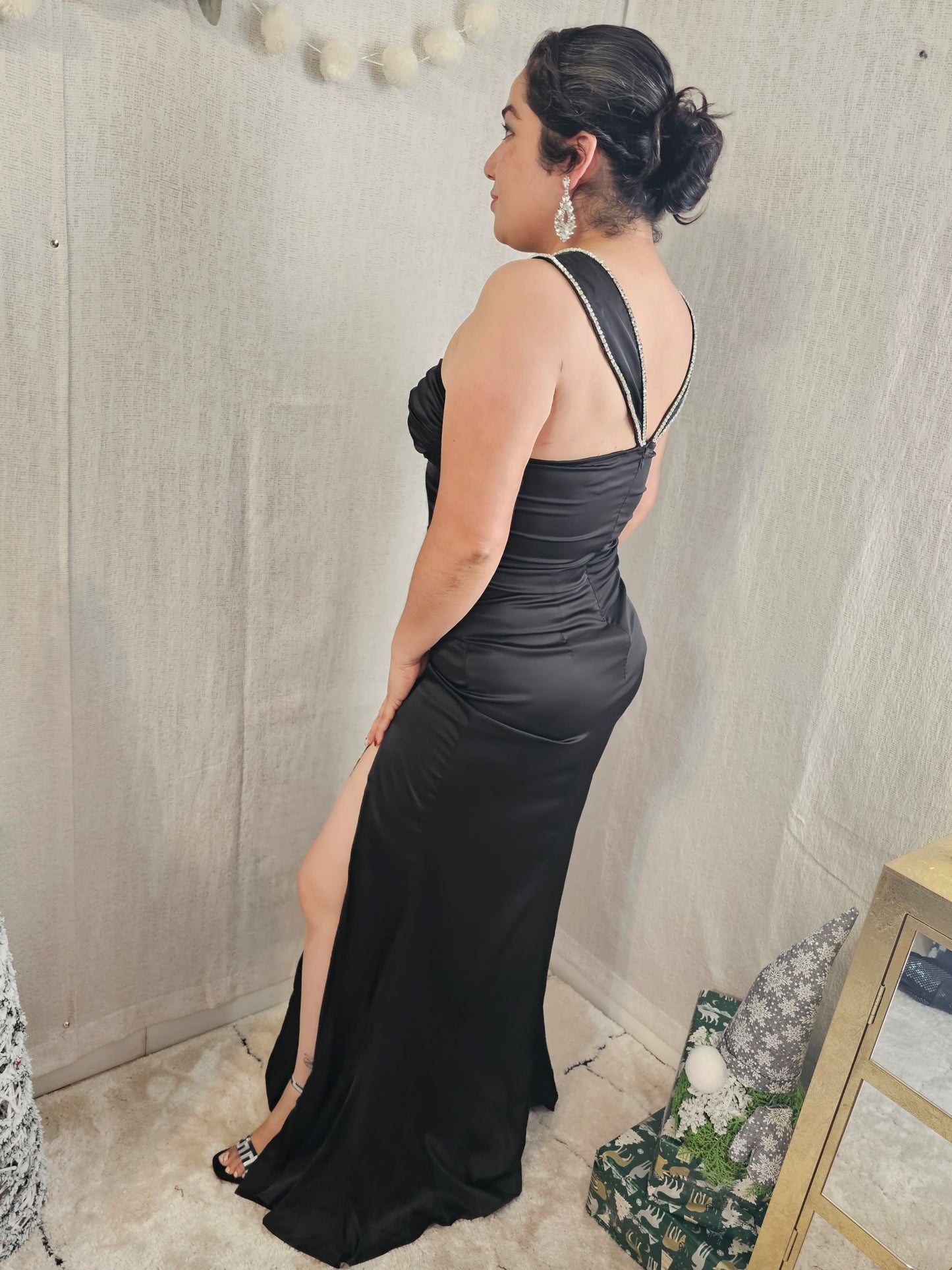 Sandy Maxi Dress Two colors Neckline Binding Satin # 12