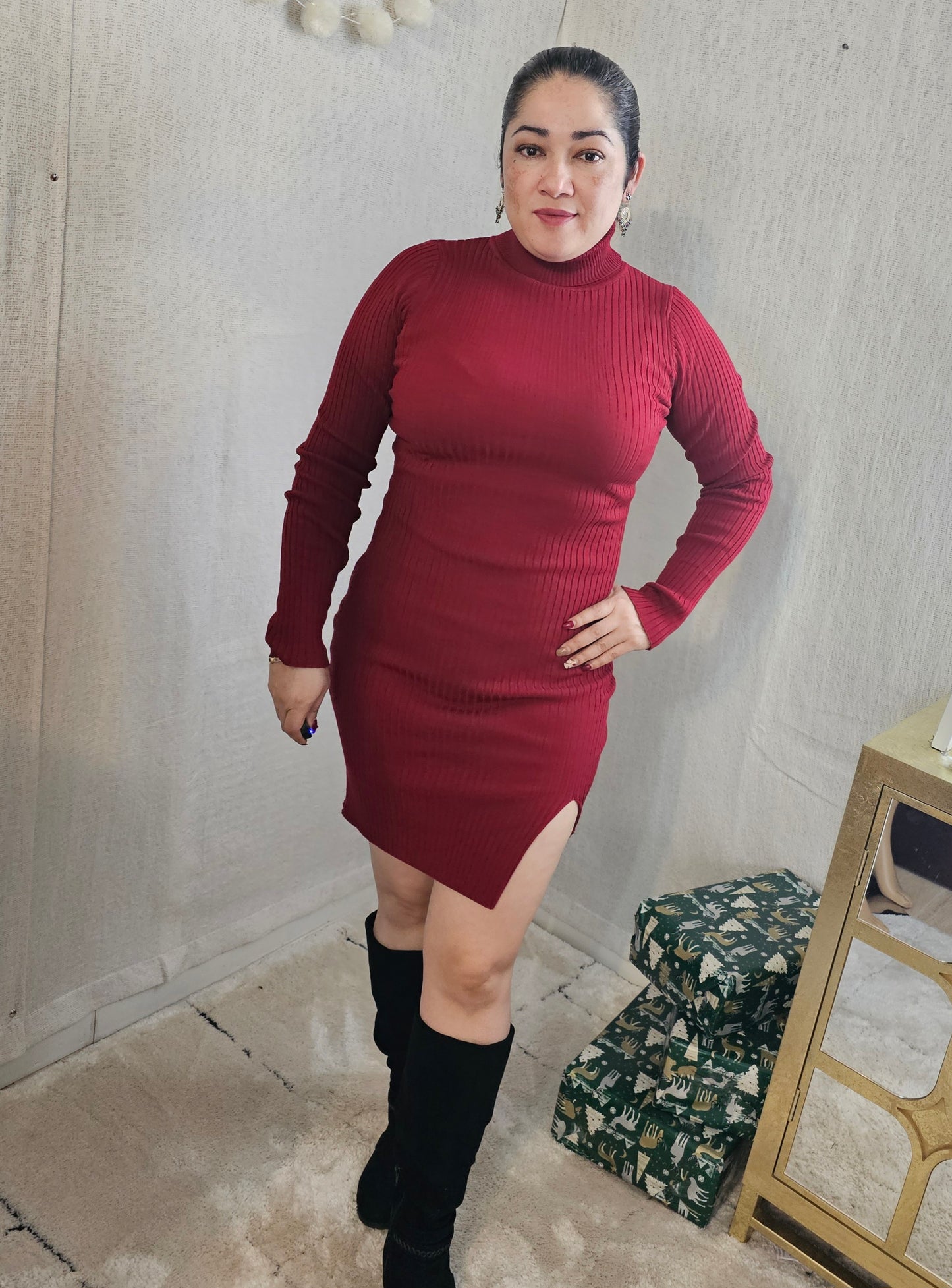 Mee Mini Dress Red long sleeve knit # *B