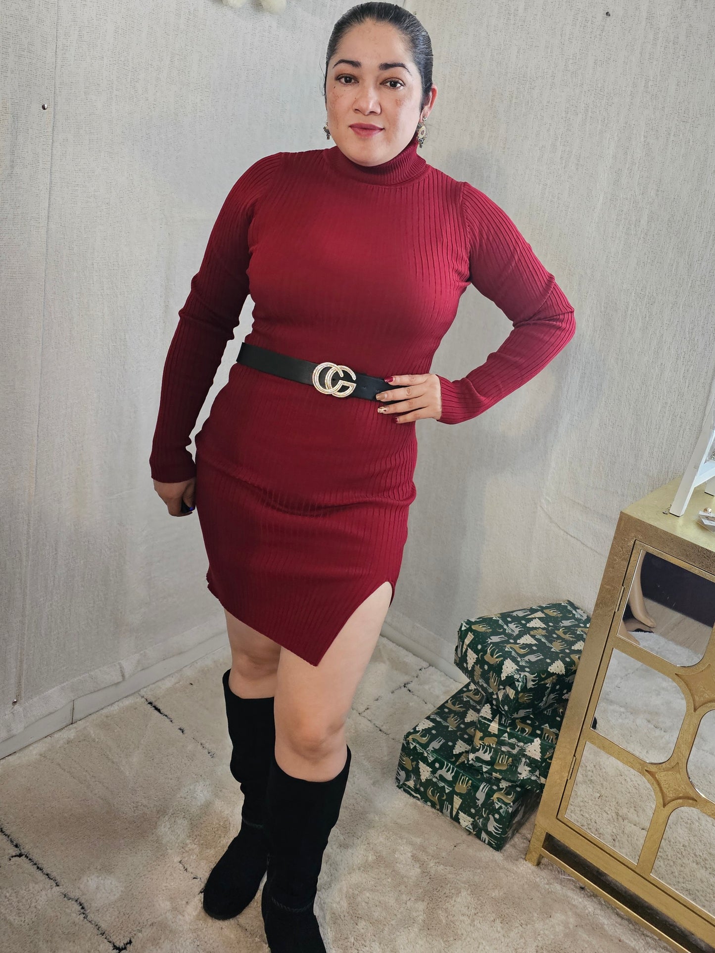 Mee Mini Dress Red long sleeve knit # *B