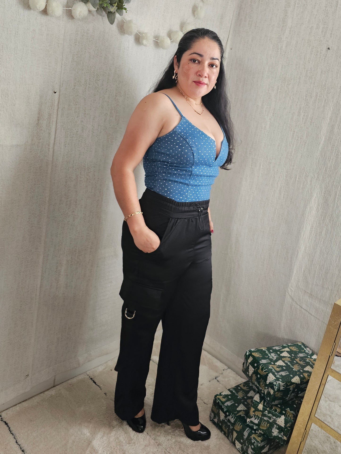 DENIM BODYSUITS RHINESTONE EMBELLISHED#D1