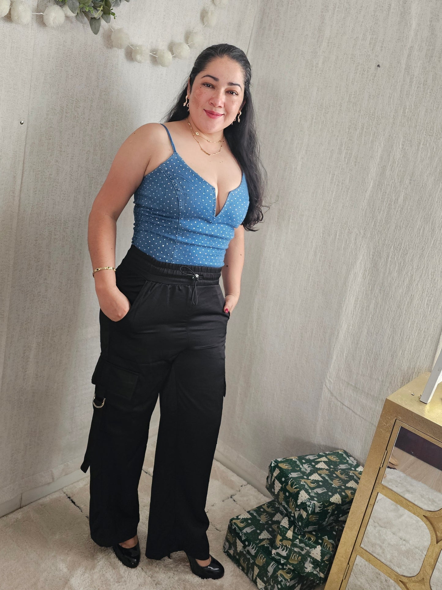 Satin Drawstring Cargo Pocket Pants. #12