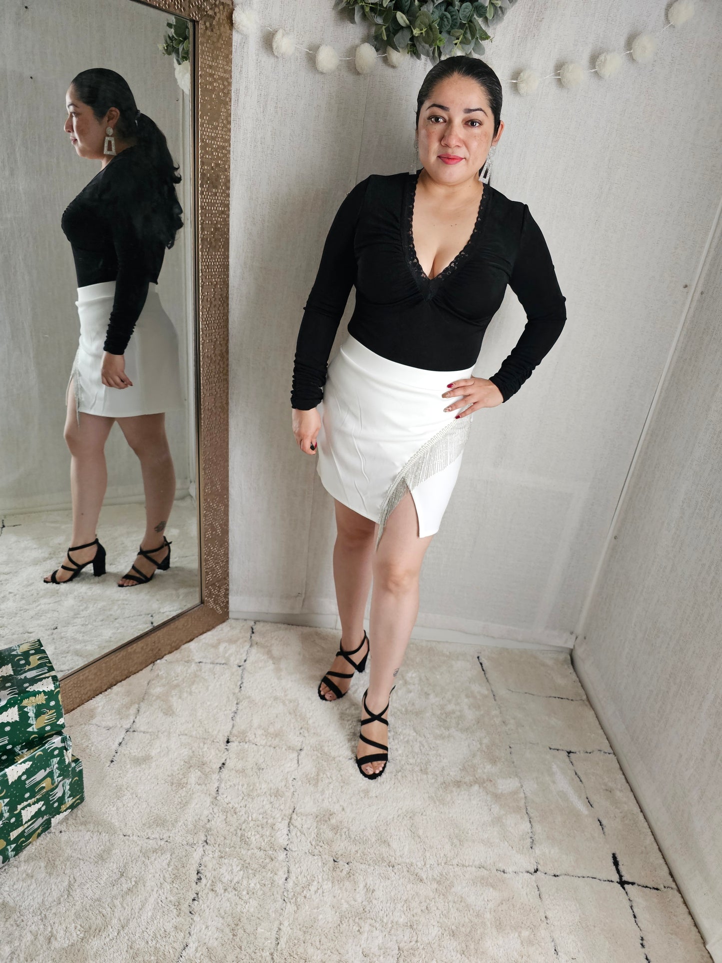 Mini Skirt White with silver Detail shiny #T