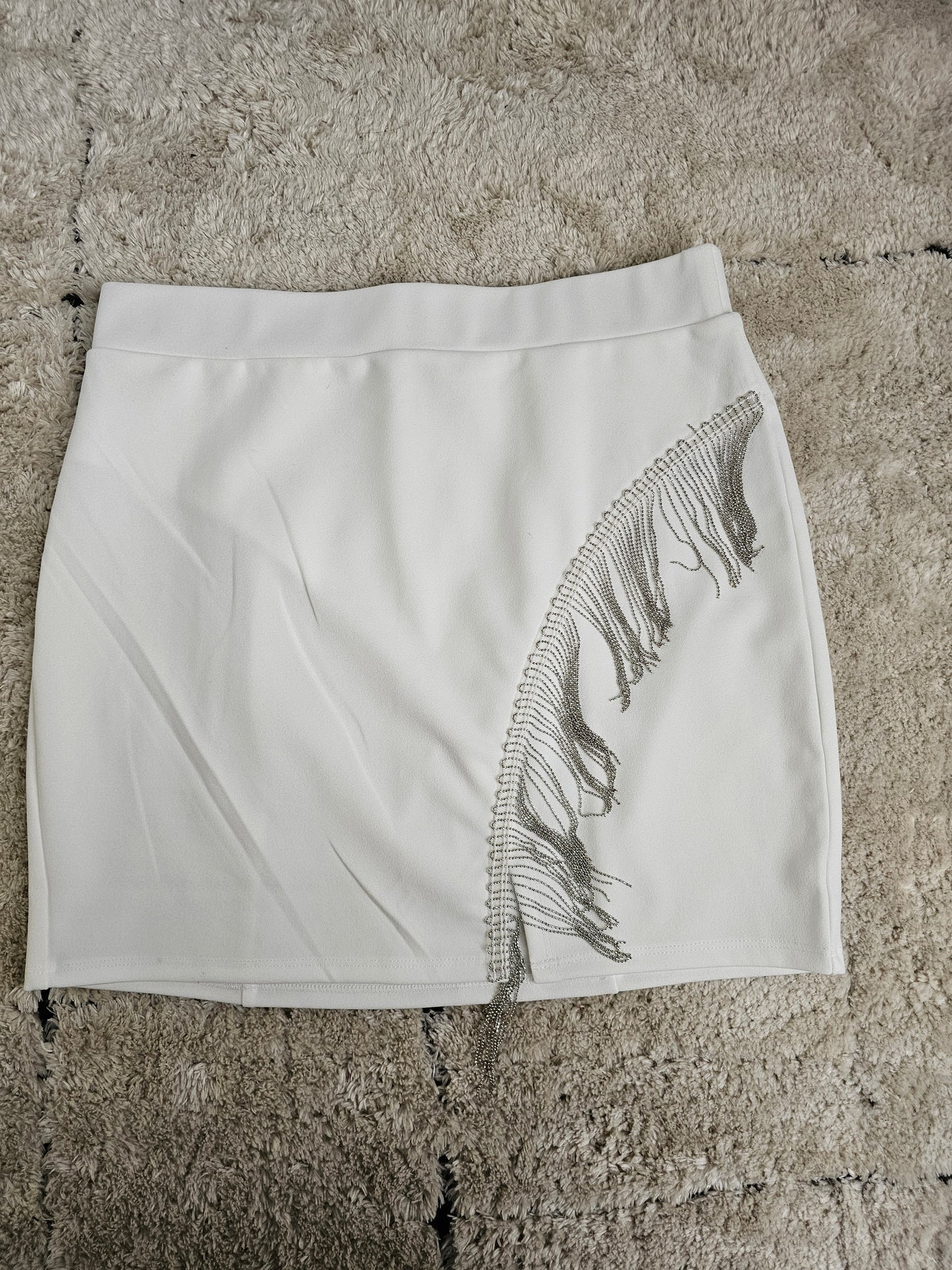 Mini Skirt White with silver Detail shiny #T