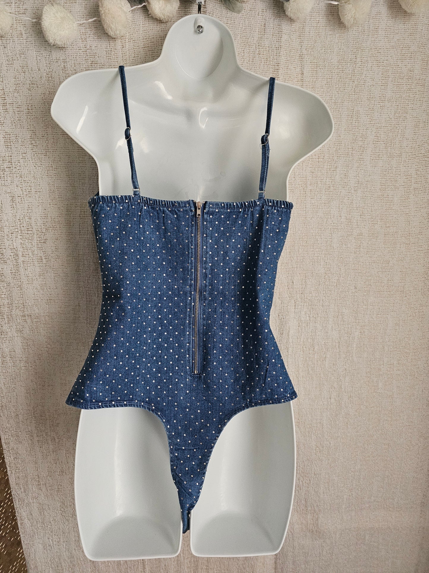 DENIM BODYSUITS RHINESTONE EMBELLISHED#D1