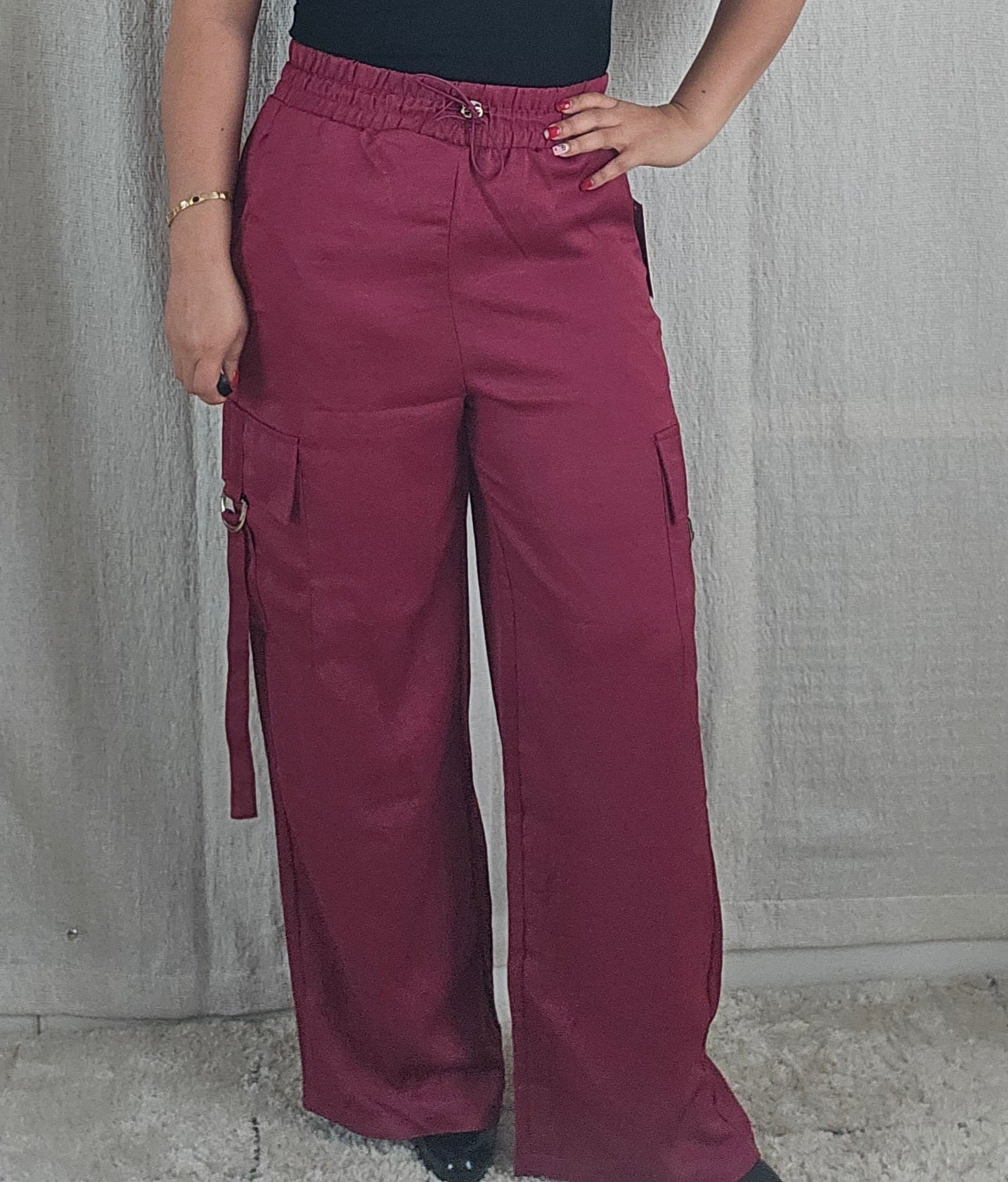 Satin Drawstring Cargo Pocket Pants. #12