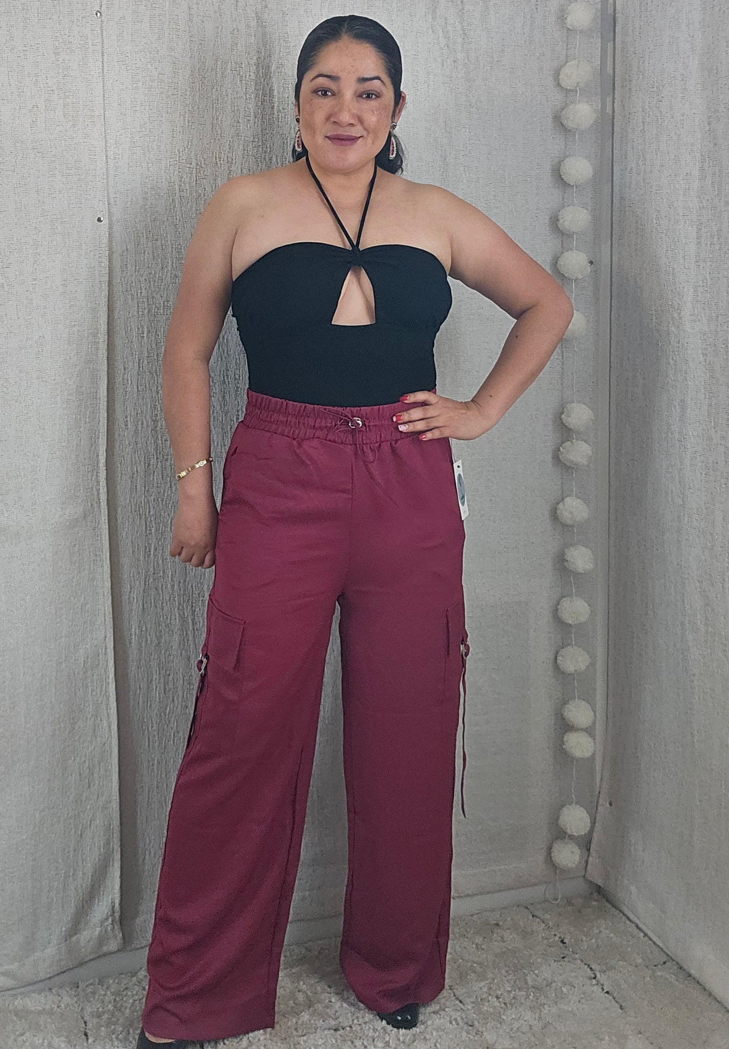 Satin Drawstring Cargo Pocket Pants. #12