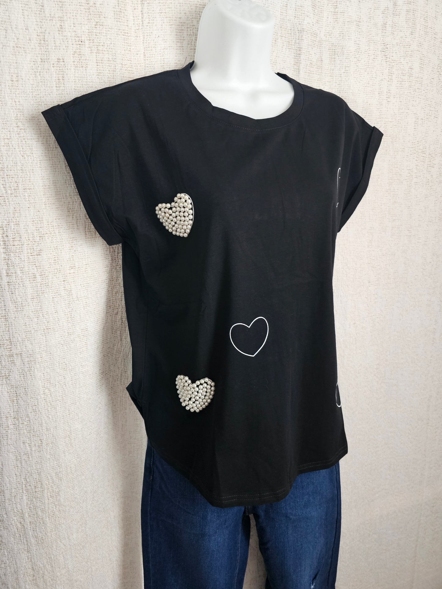Pearl Hearts T-shirt Black / Blusa de corazones con perlas #16