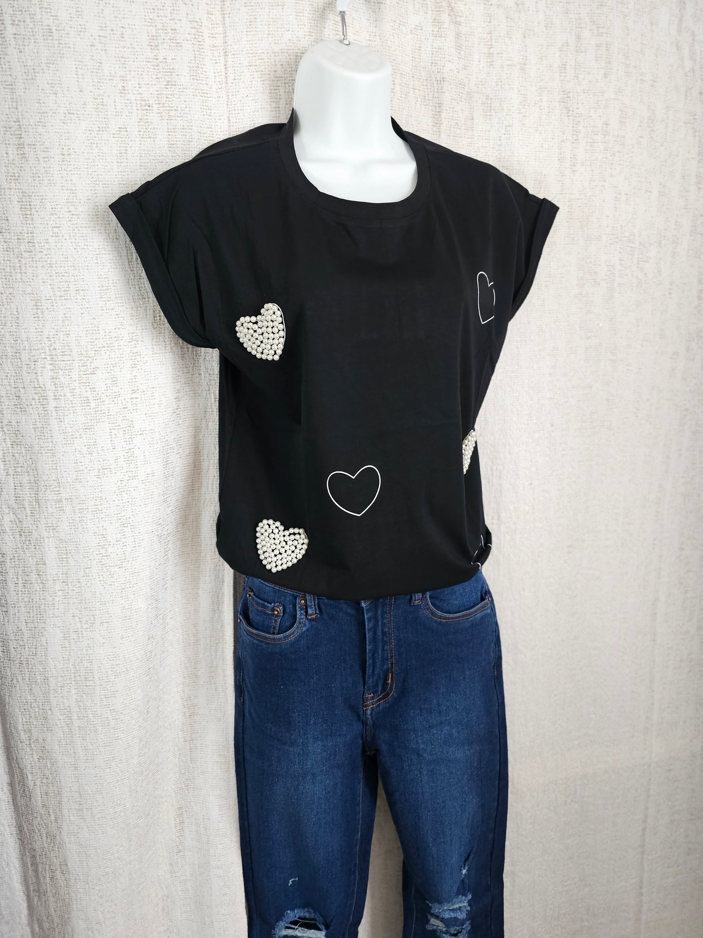 Pearl Hearts T-shirt Black / Blusa de corazones con perlas #16
