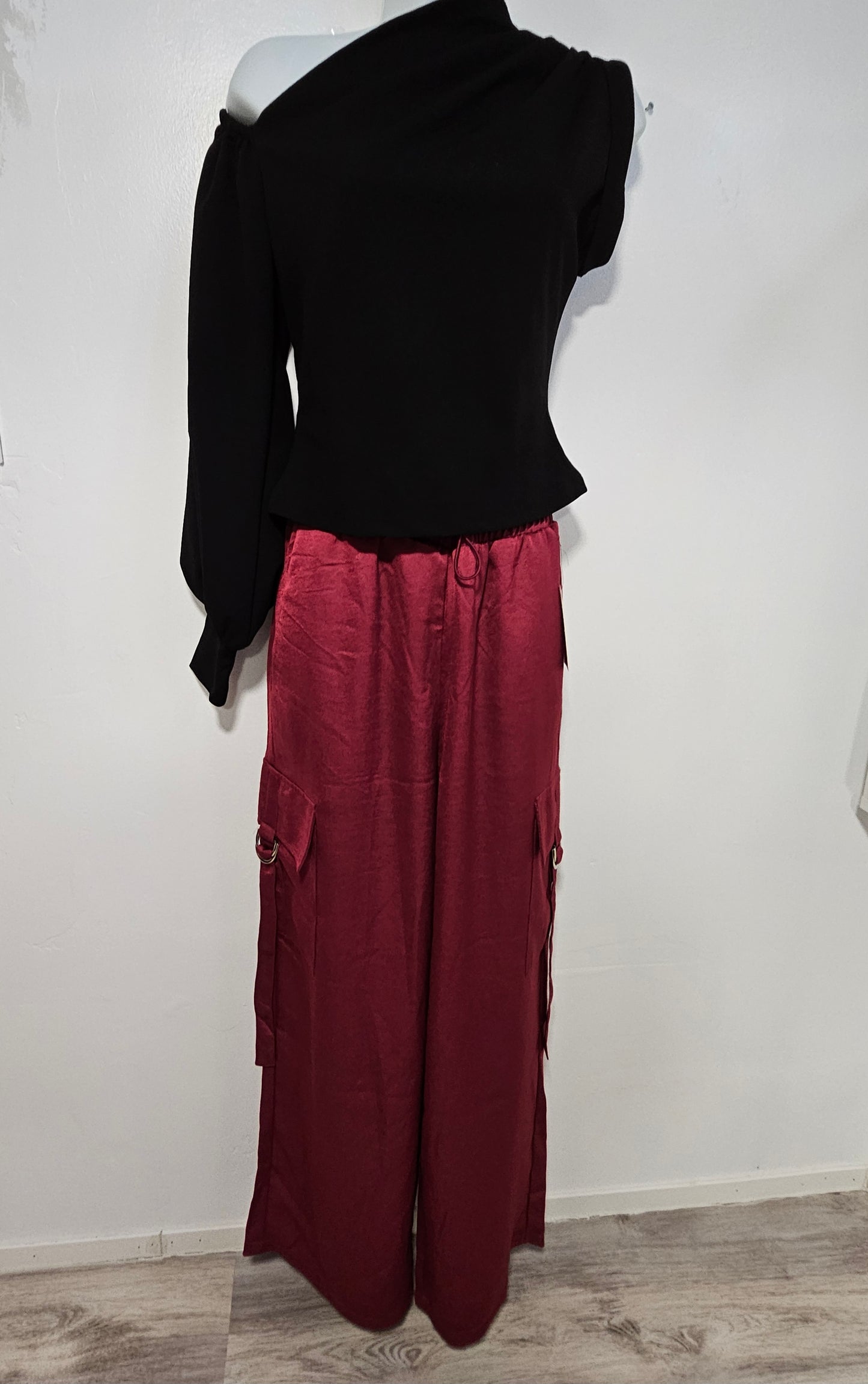 Satin Drawstring Cargo Pocket Pants. #12