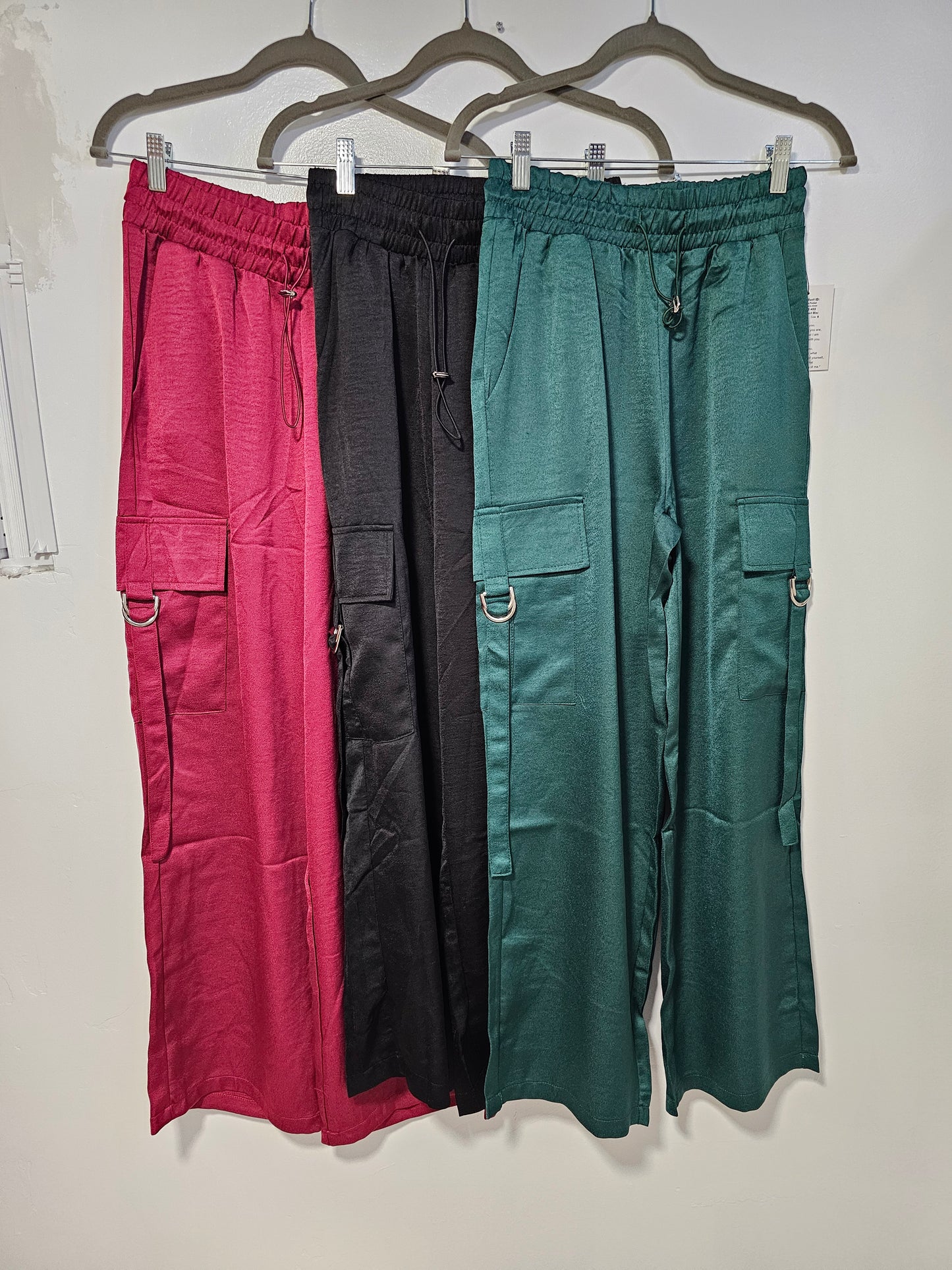 Satin Drawstring Cargo Pocket Pants. #12
