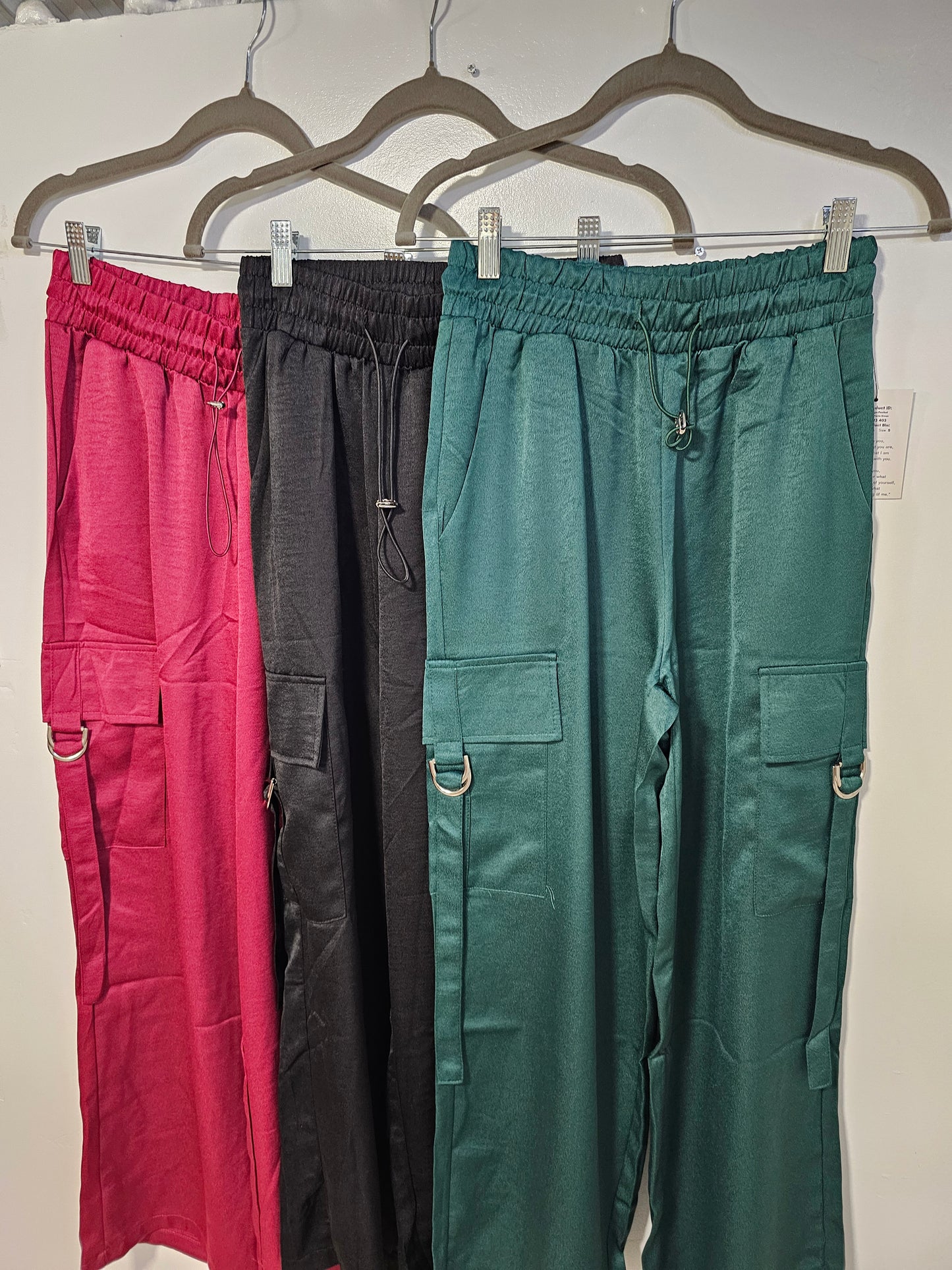 Satin Drawstring Cargo Pocket Pants. #12