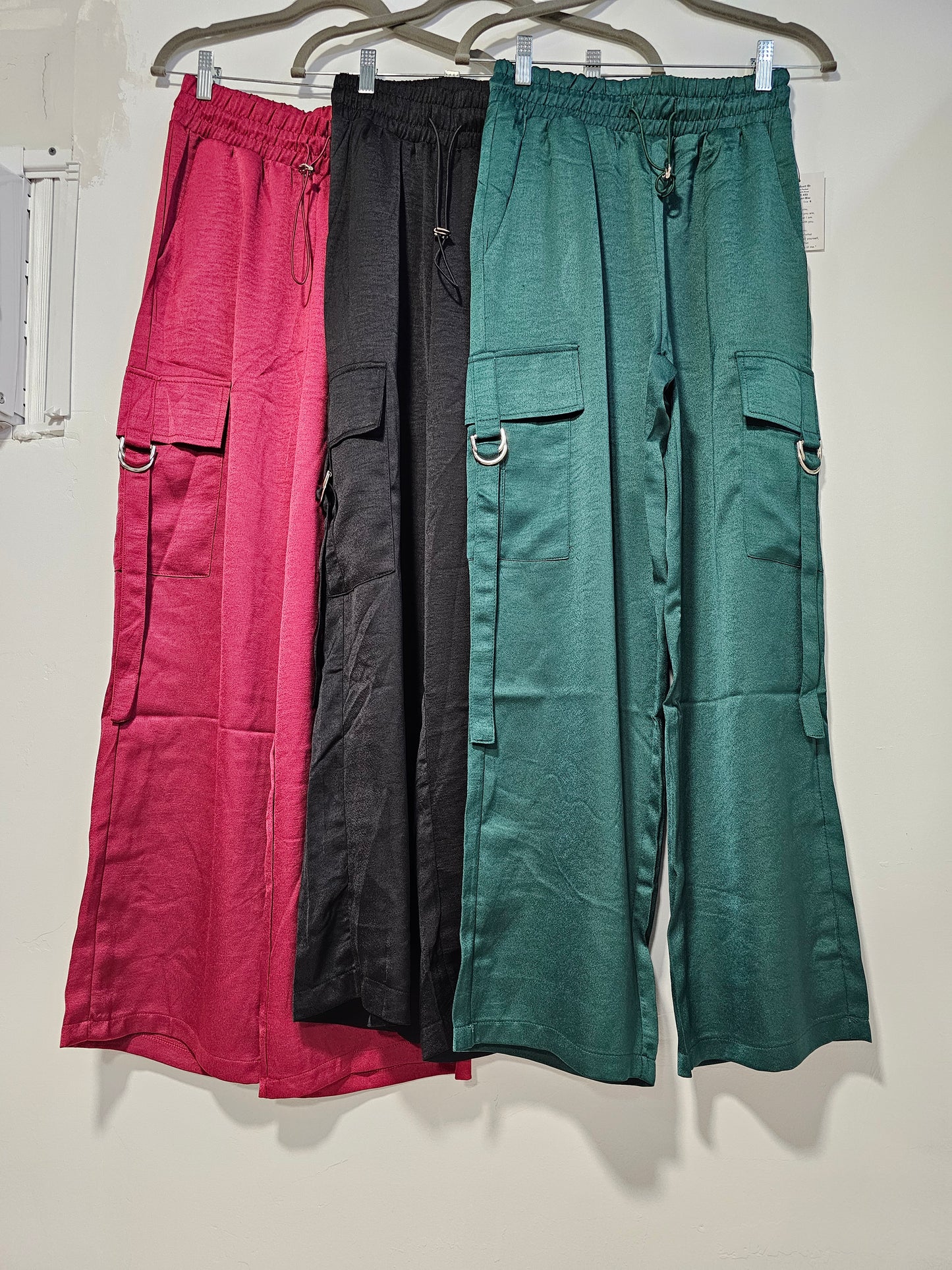 Satin Drawstring Cargo Pocket Pants. #12