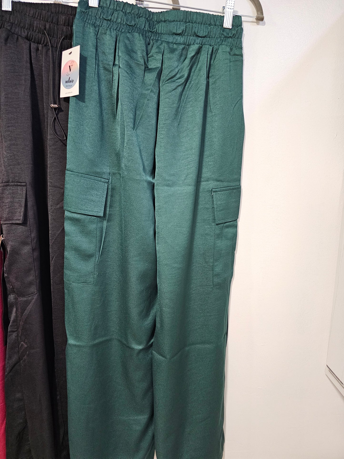 Satin Drawstring Cargo Pocket Pants. #12