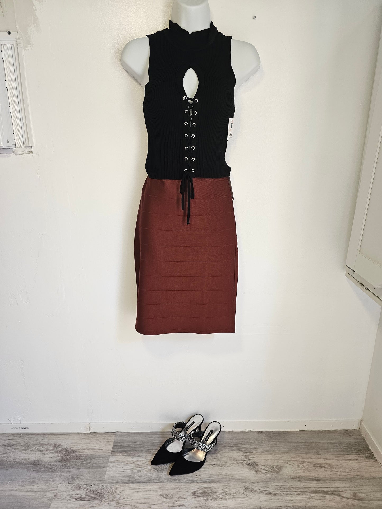 Chocolate Skirt Bandaged Fitted A-line Basic #T