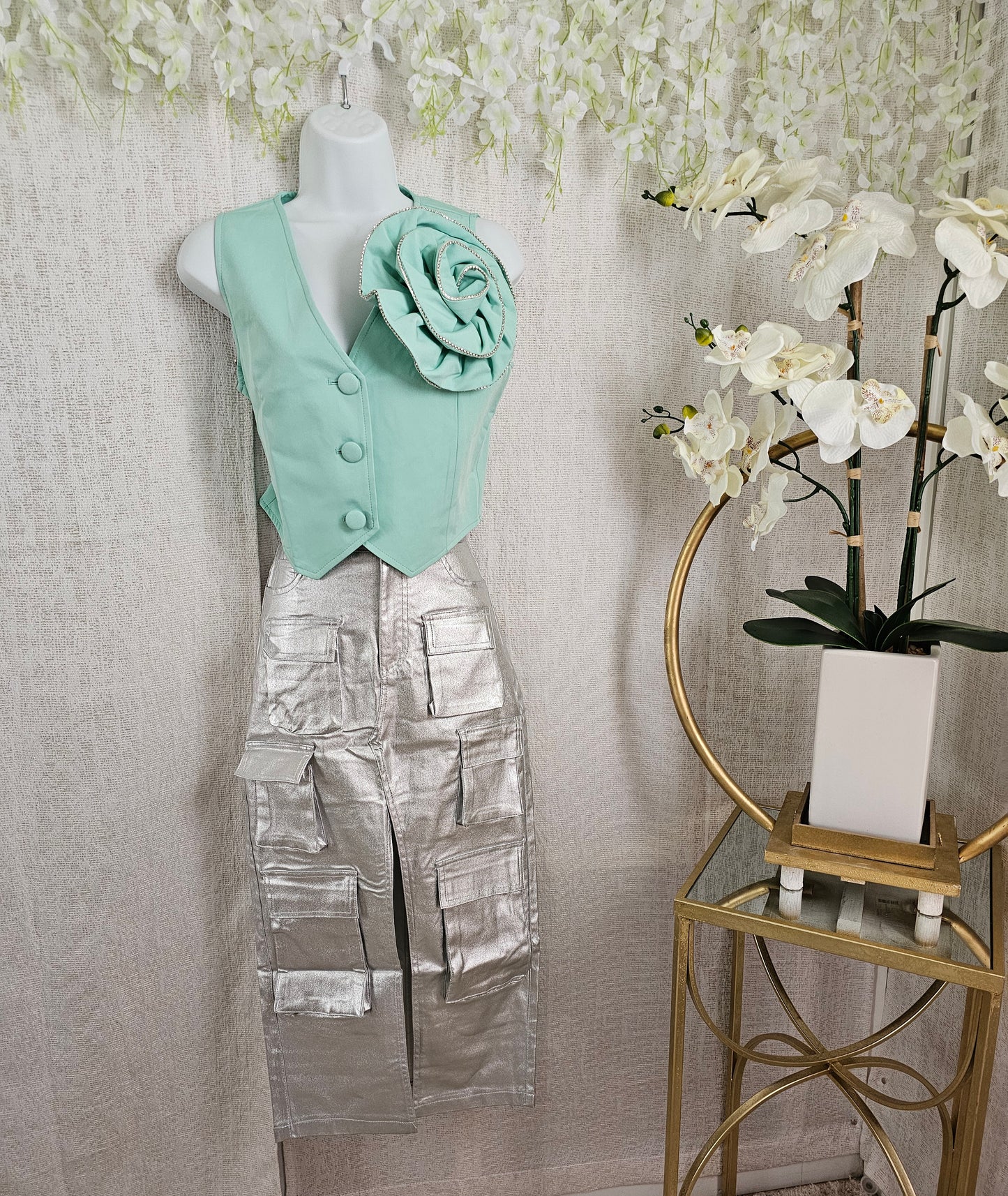 Silver Metallic Cargo skirt #B