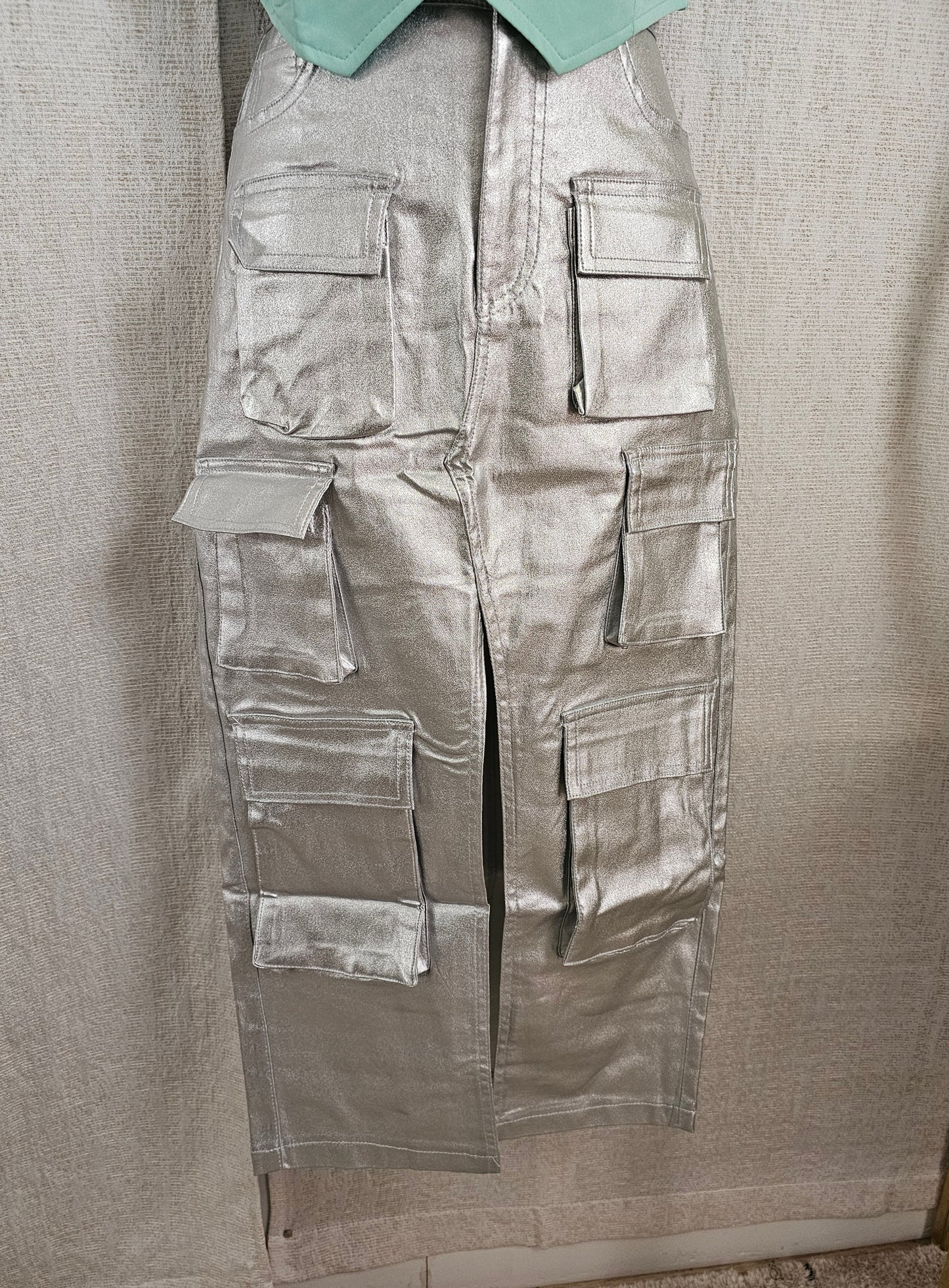 Silver Metallic Cargo skirt #B