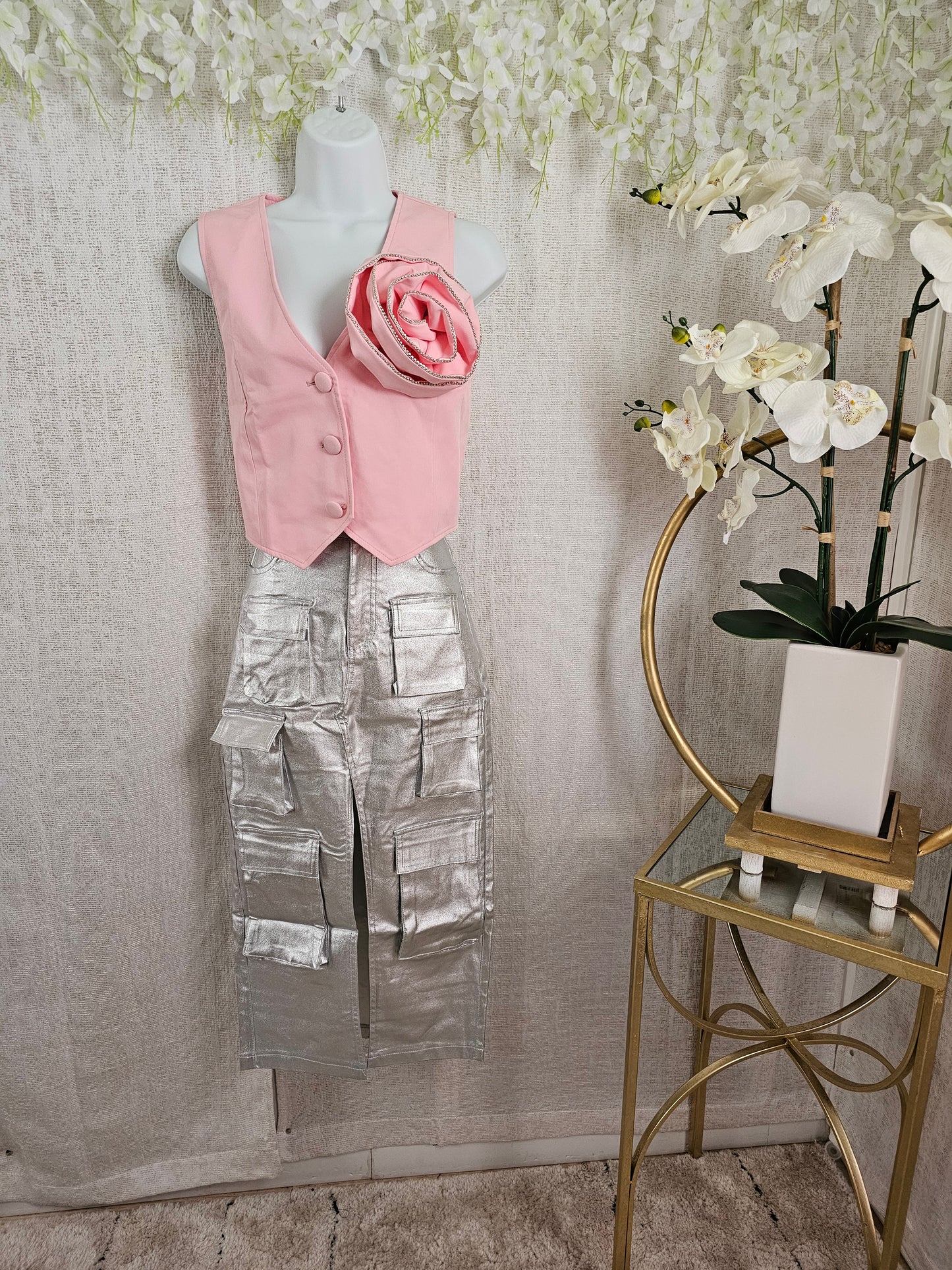 Silver Metallic Cargo skirt #B
