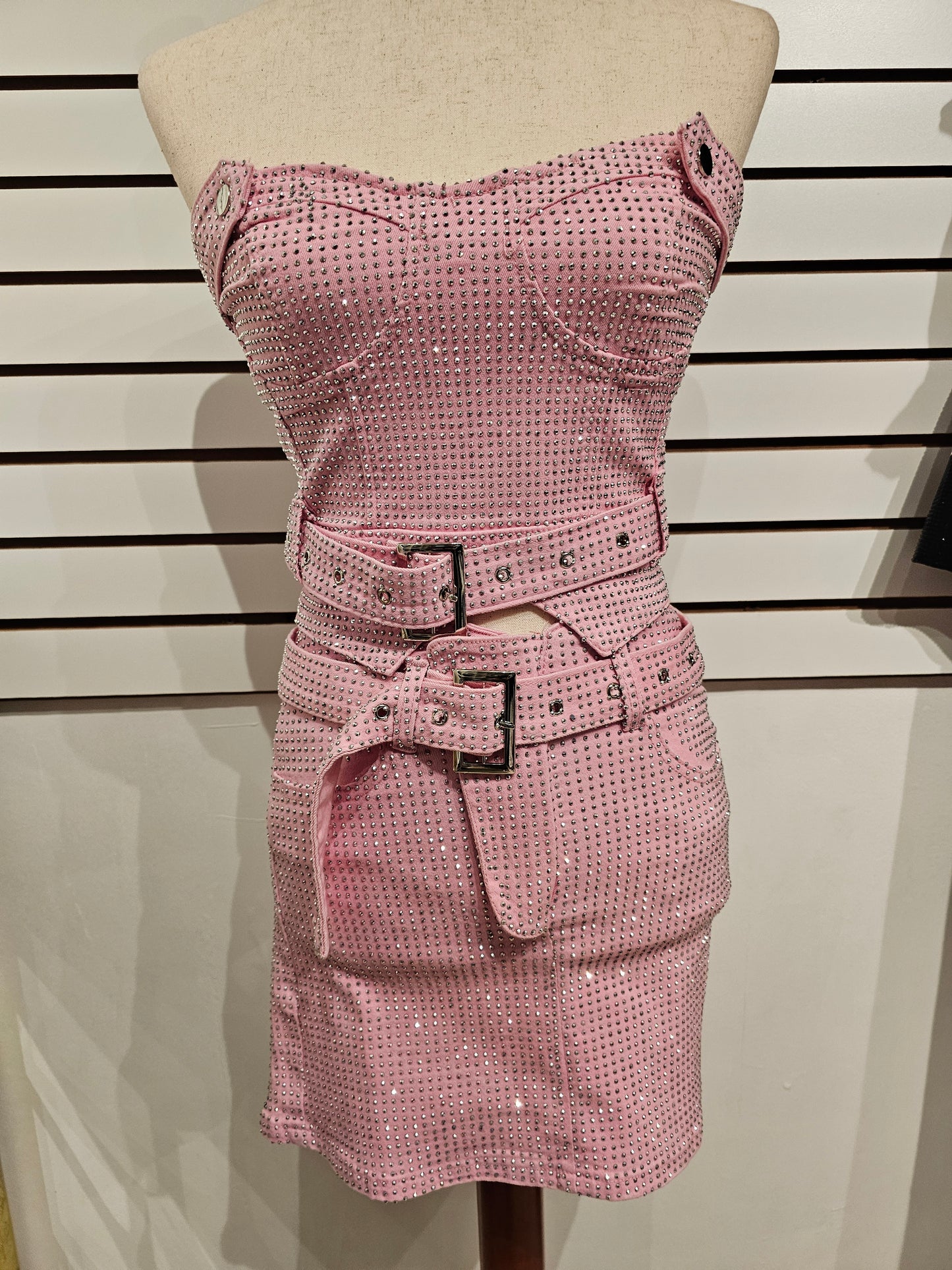 Coquet Denim skirt Pink Set with rhinestone #10
