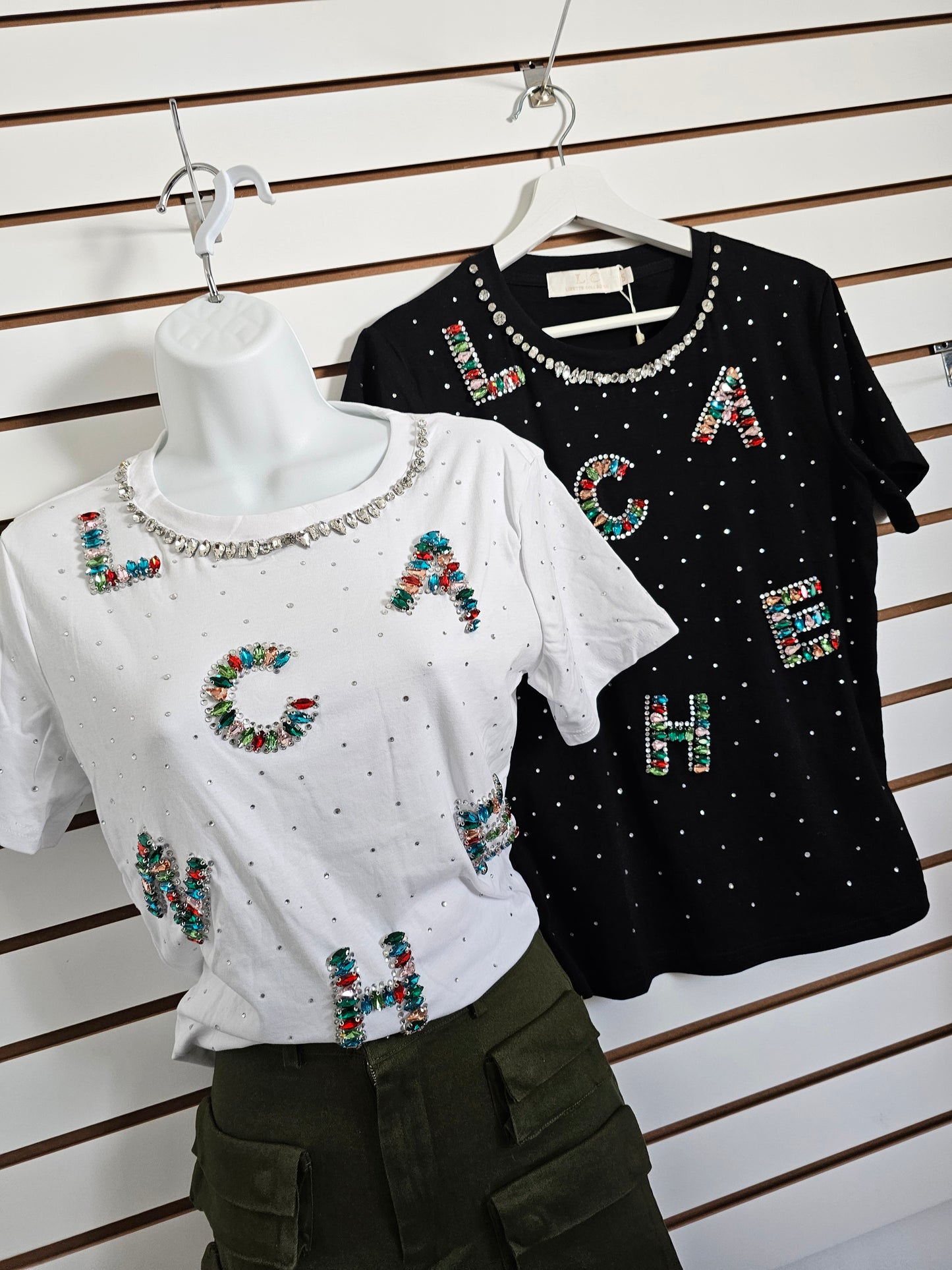 Rainbow Black T-shirt Rhinestone Colors #T