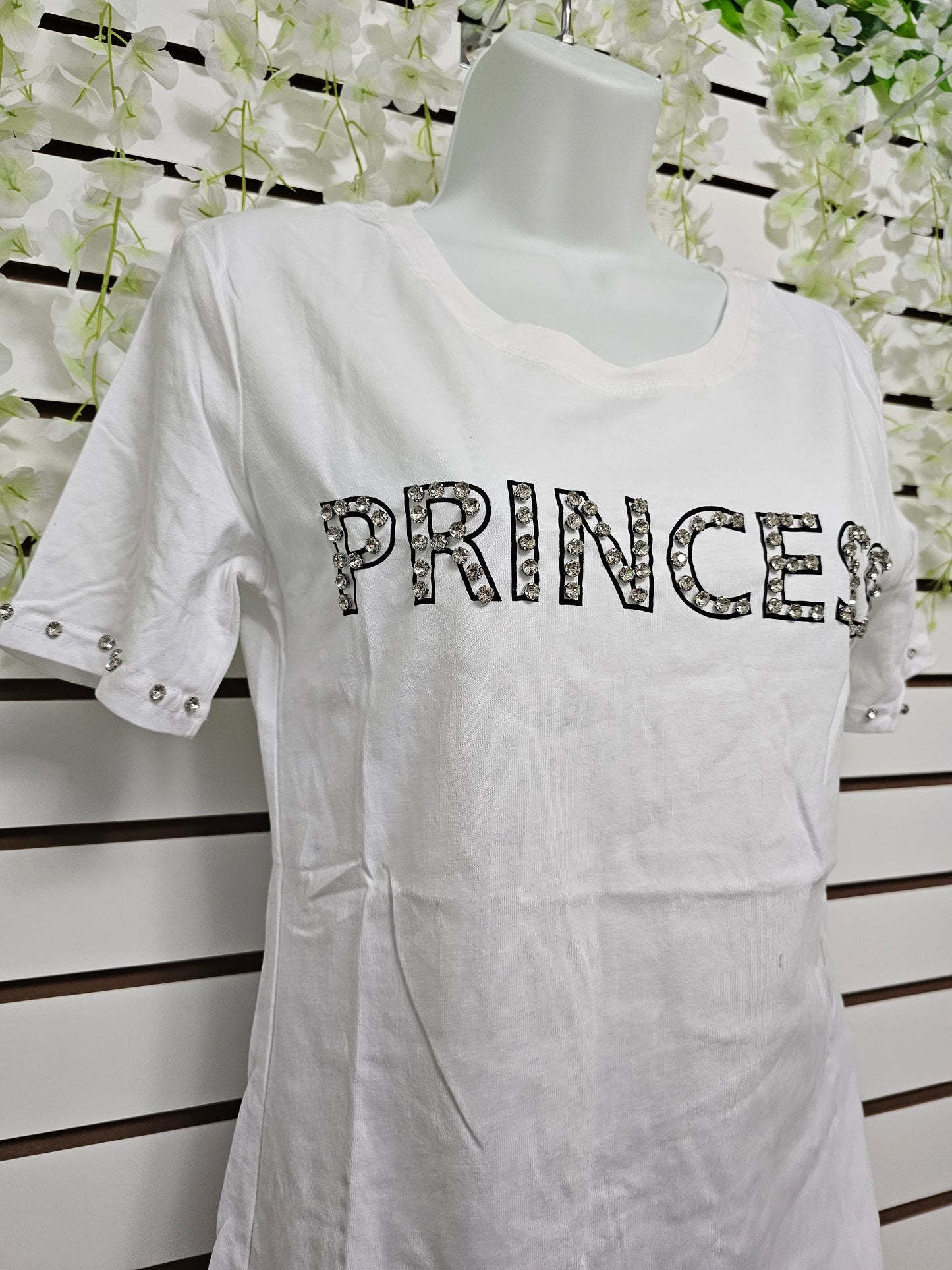 T-shirt women white princess Rhinestone