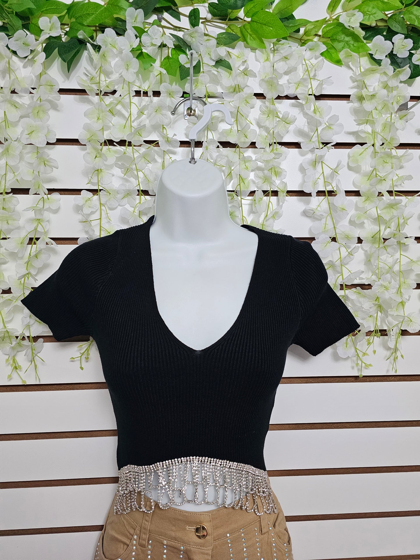 Top V Neck Shiny Blouse Cop #A