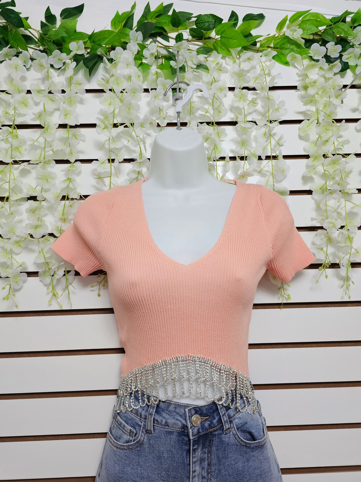Top V Neck Shiny Blouse Cop #A